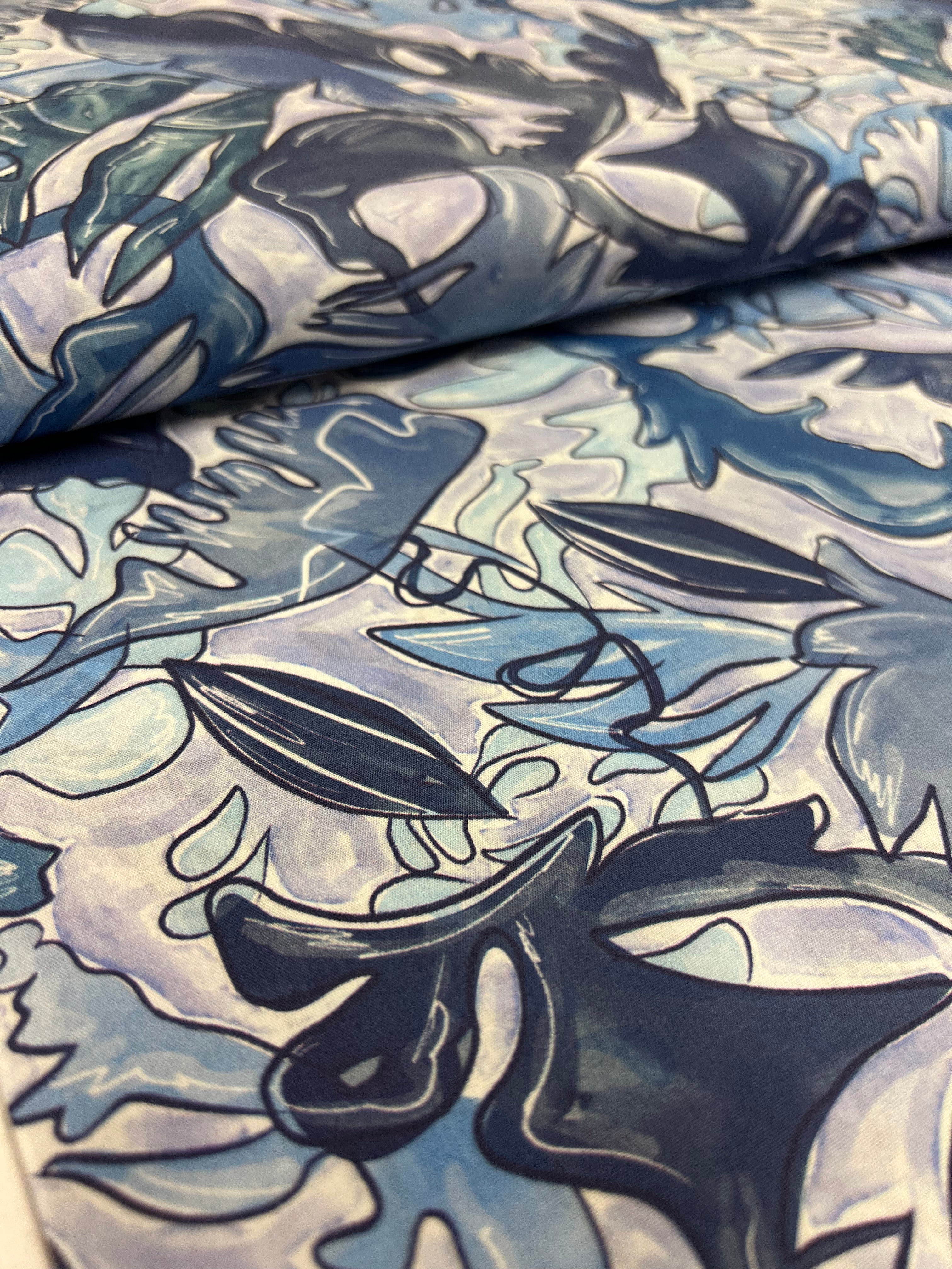 Indigo Outline - Poplin Katoen