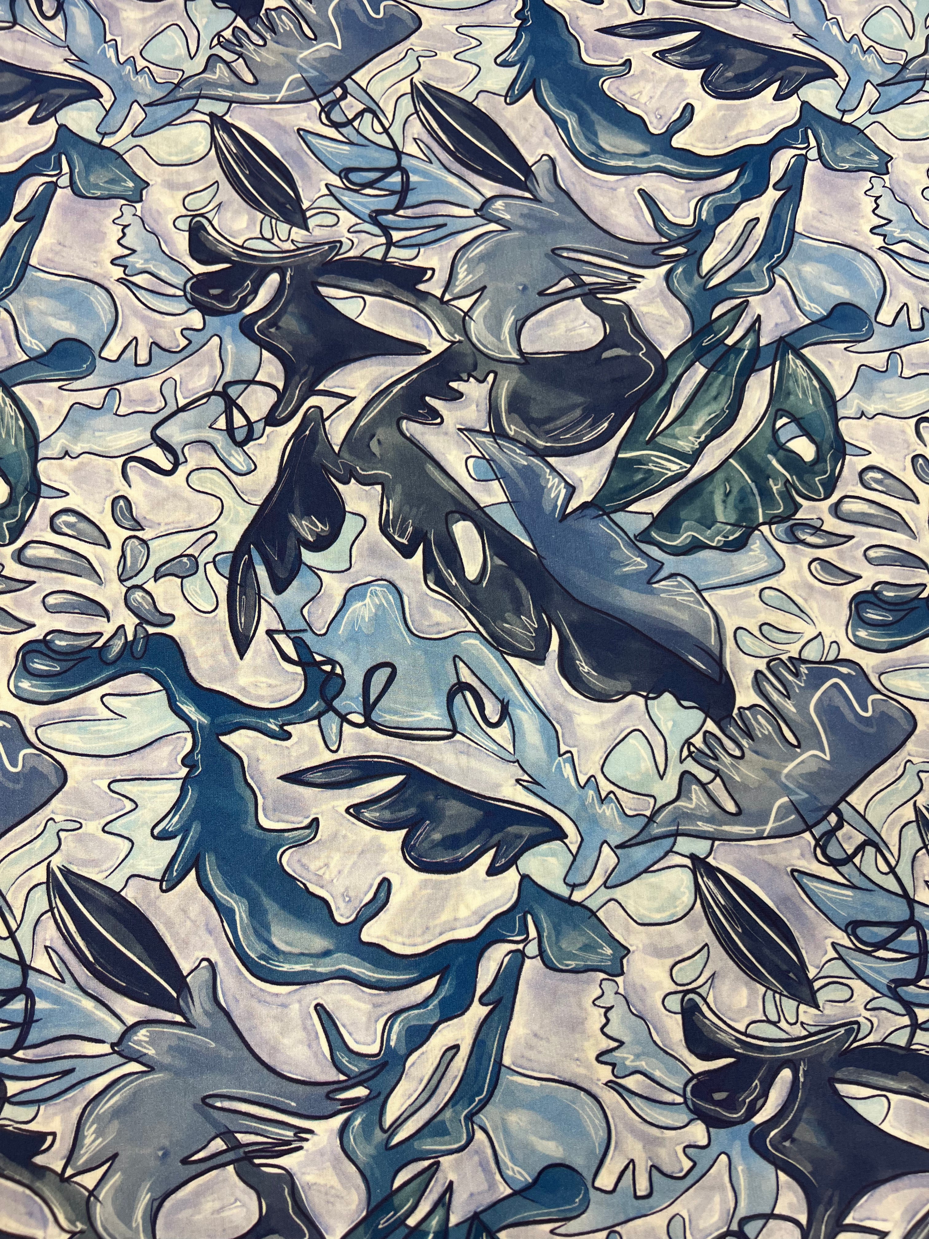 Indigo Outline - Poplin Katoen