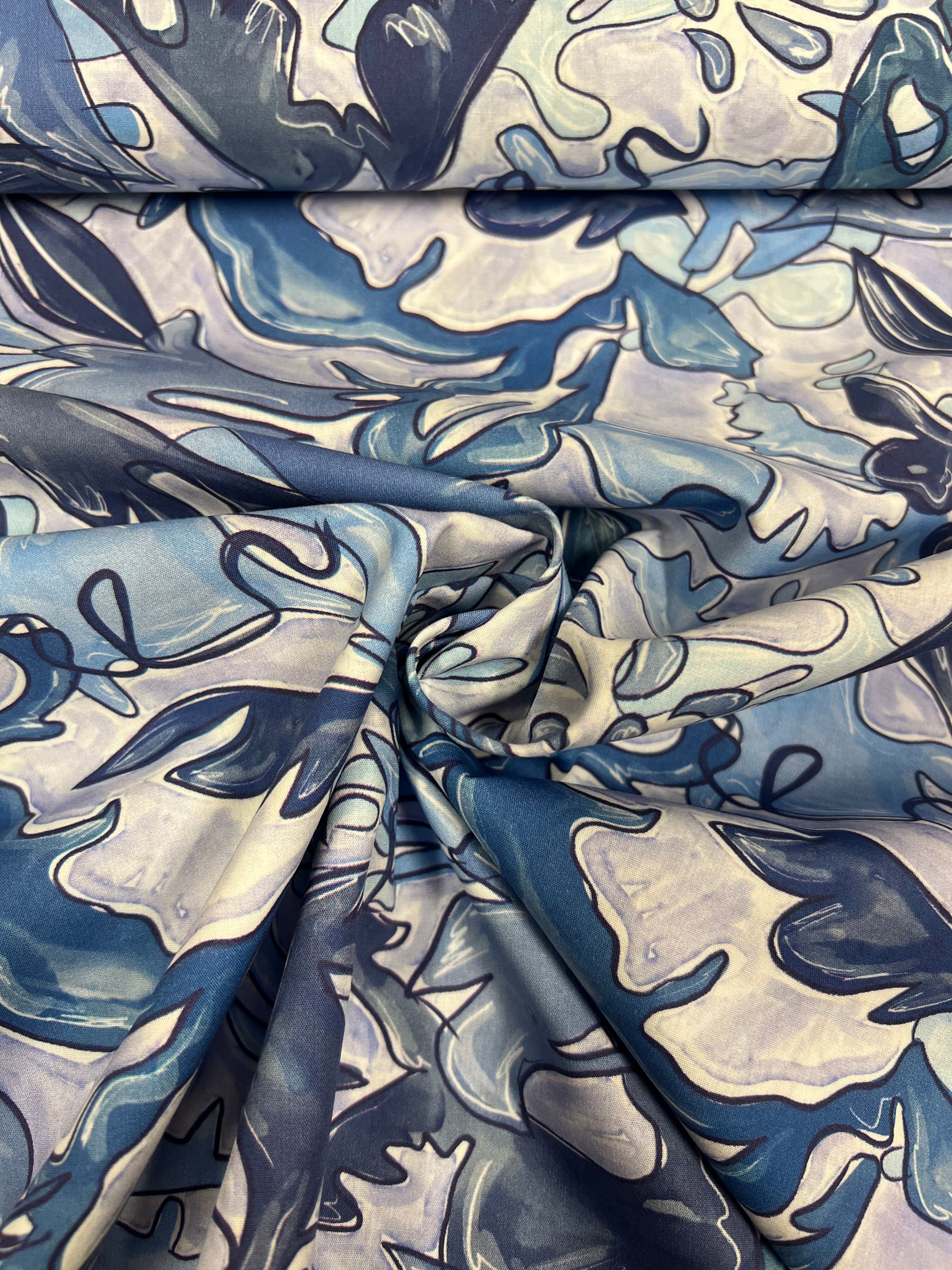 Indigo Outline - Poplin Katoen