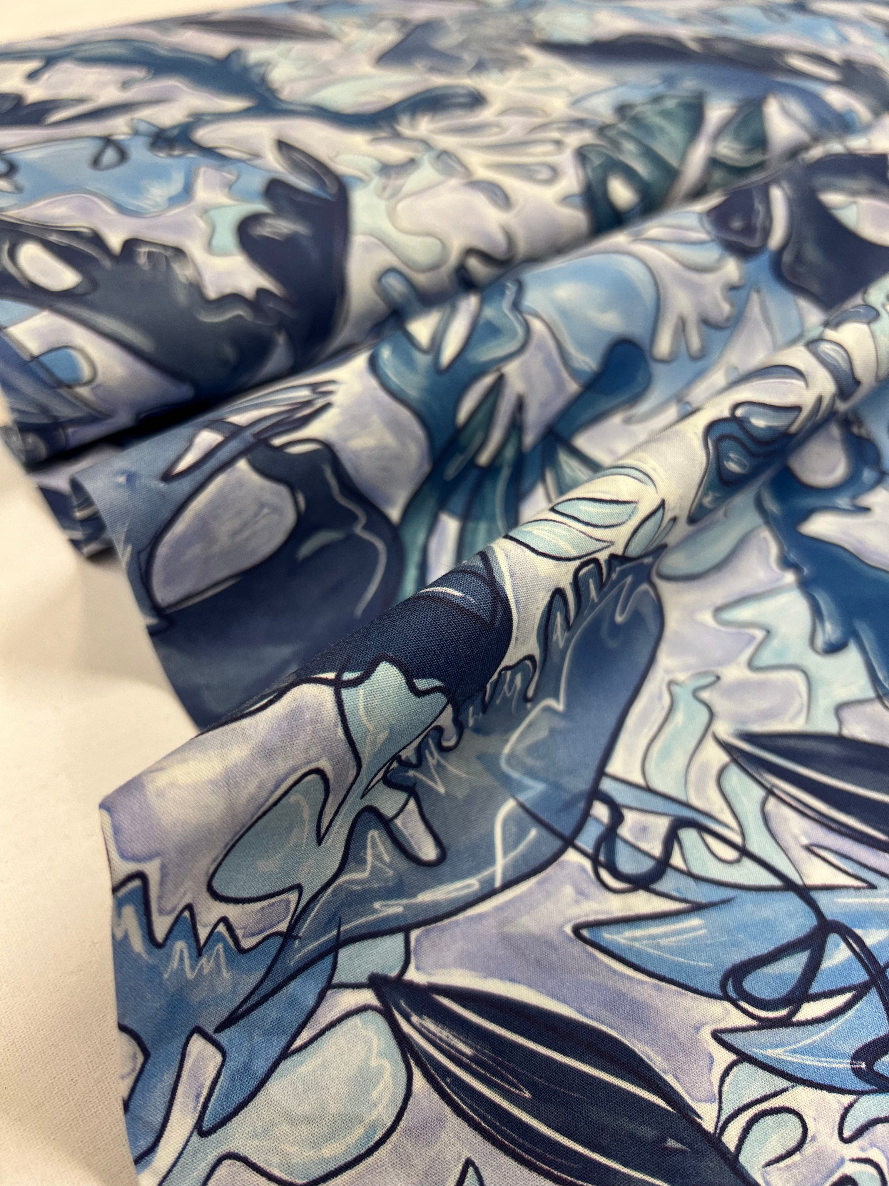 Indigo Outline - Poplin Katoen