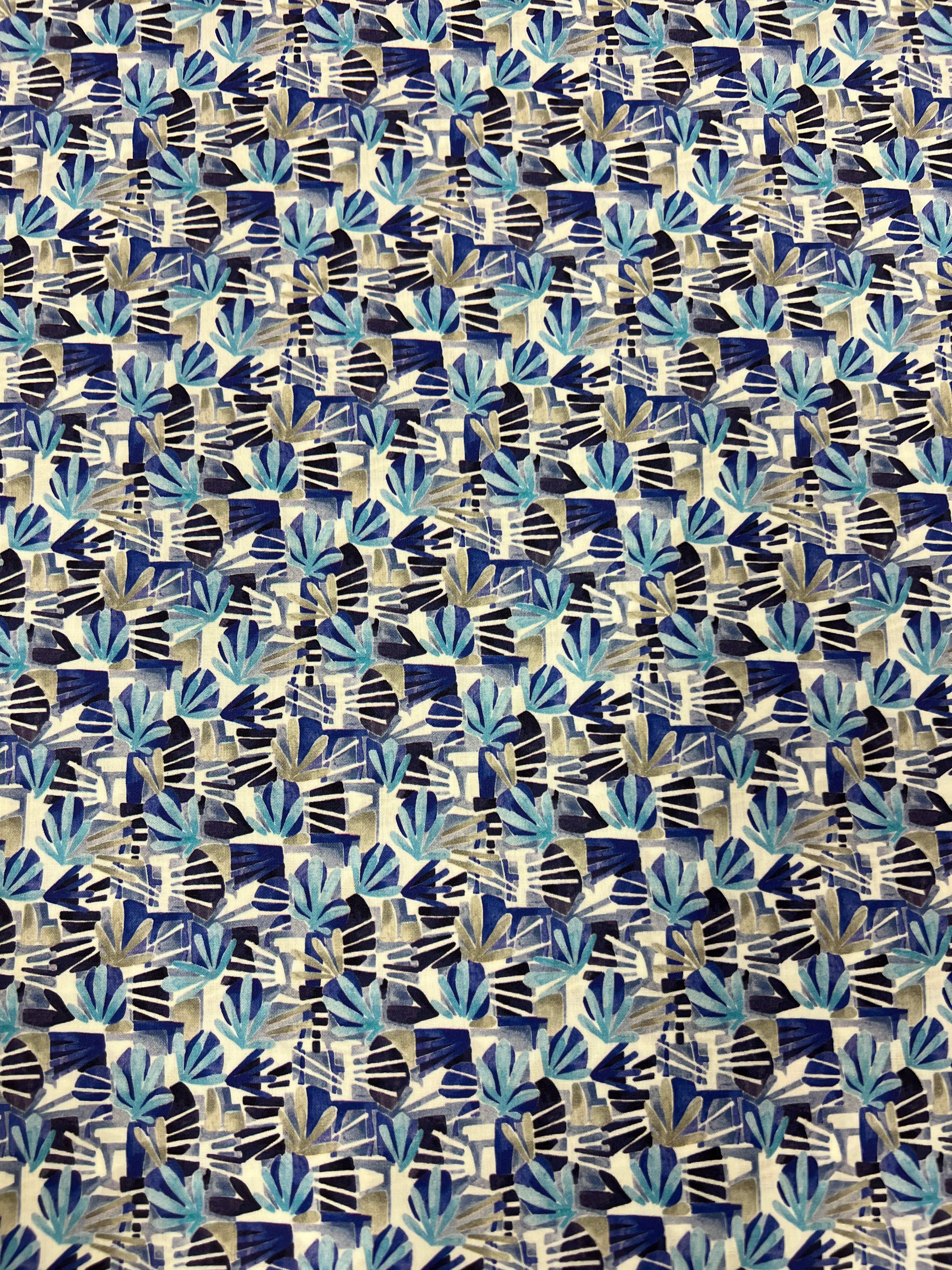 Blauwe Waaiers - Poplin Katoen