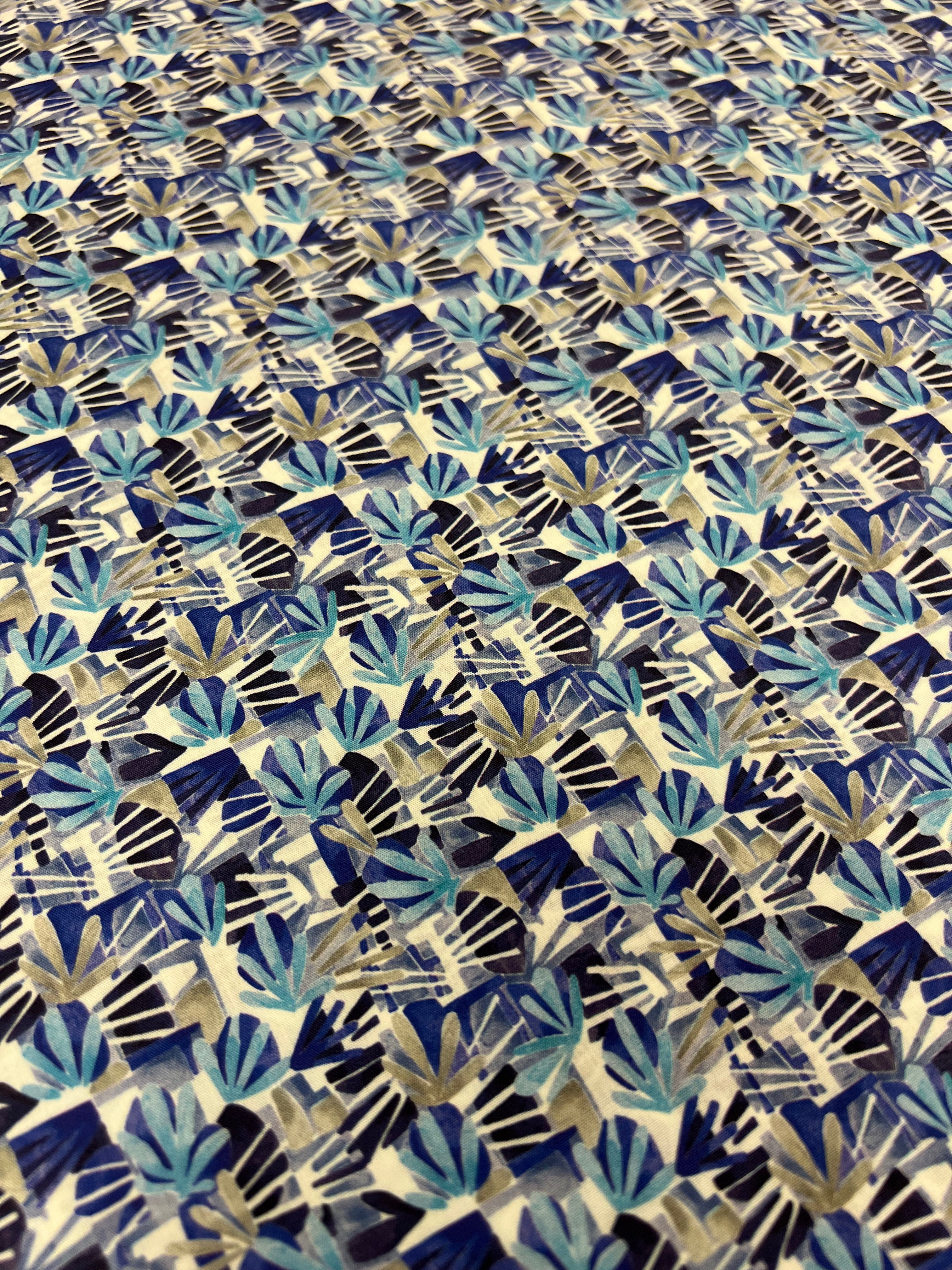 Blauwe Waaiers - Poplin Katoen