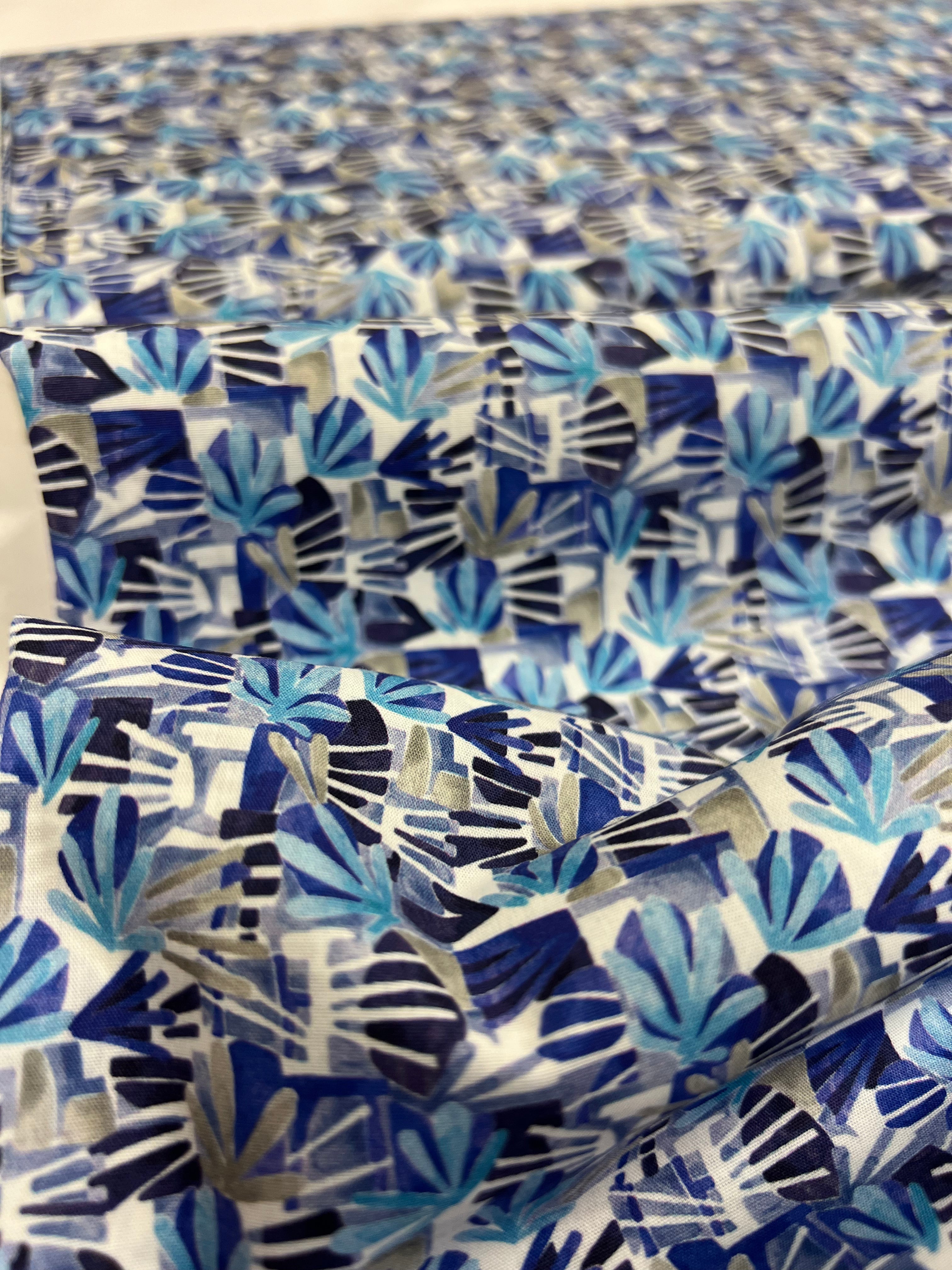 Blauwe Waaiers - Poplin Katoen