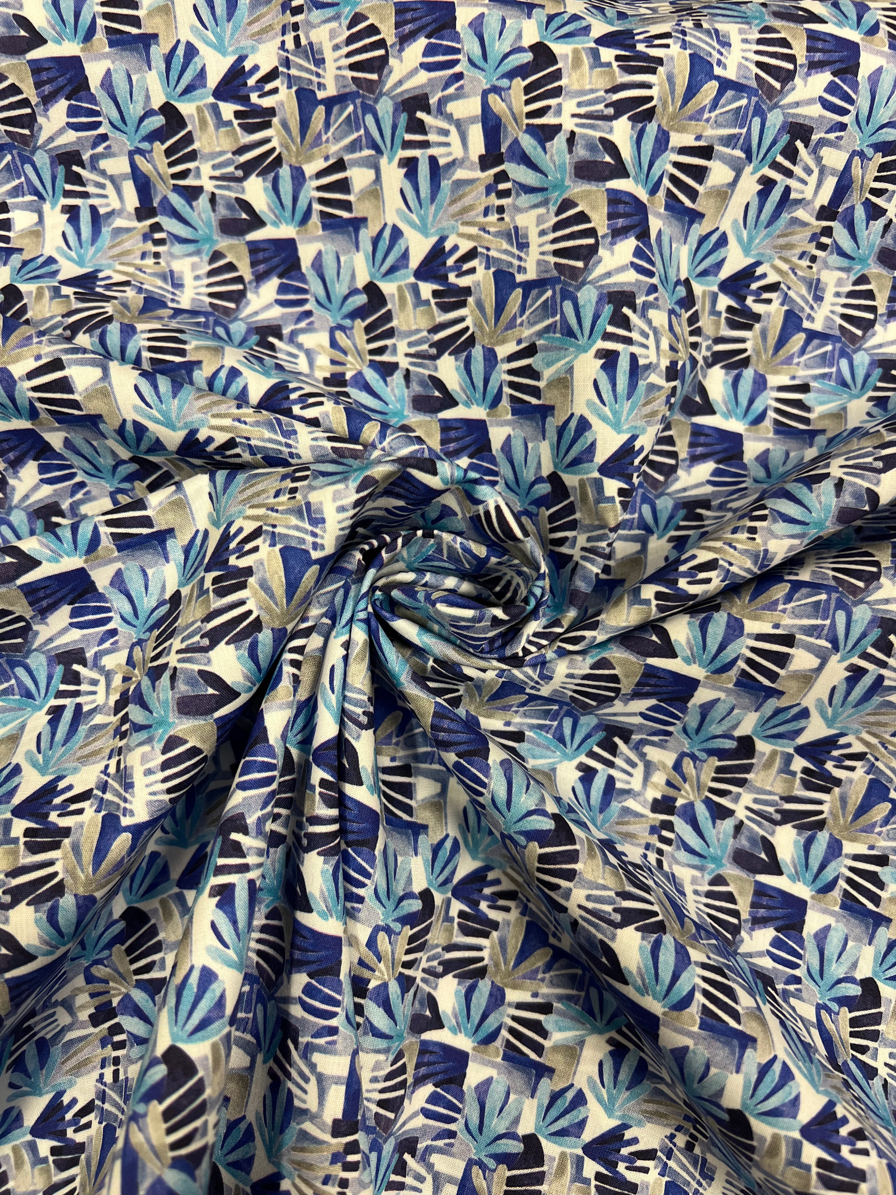 Blauwe Waaiers - Poplin Katoen