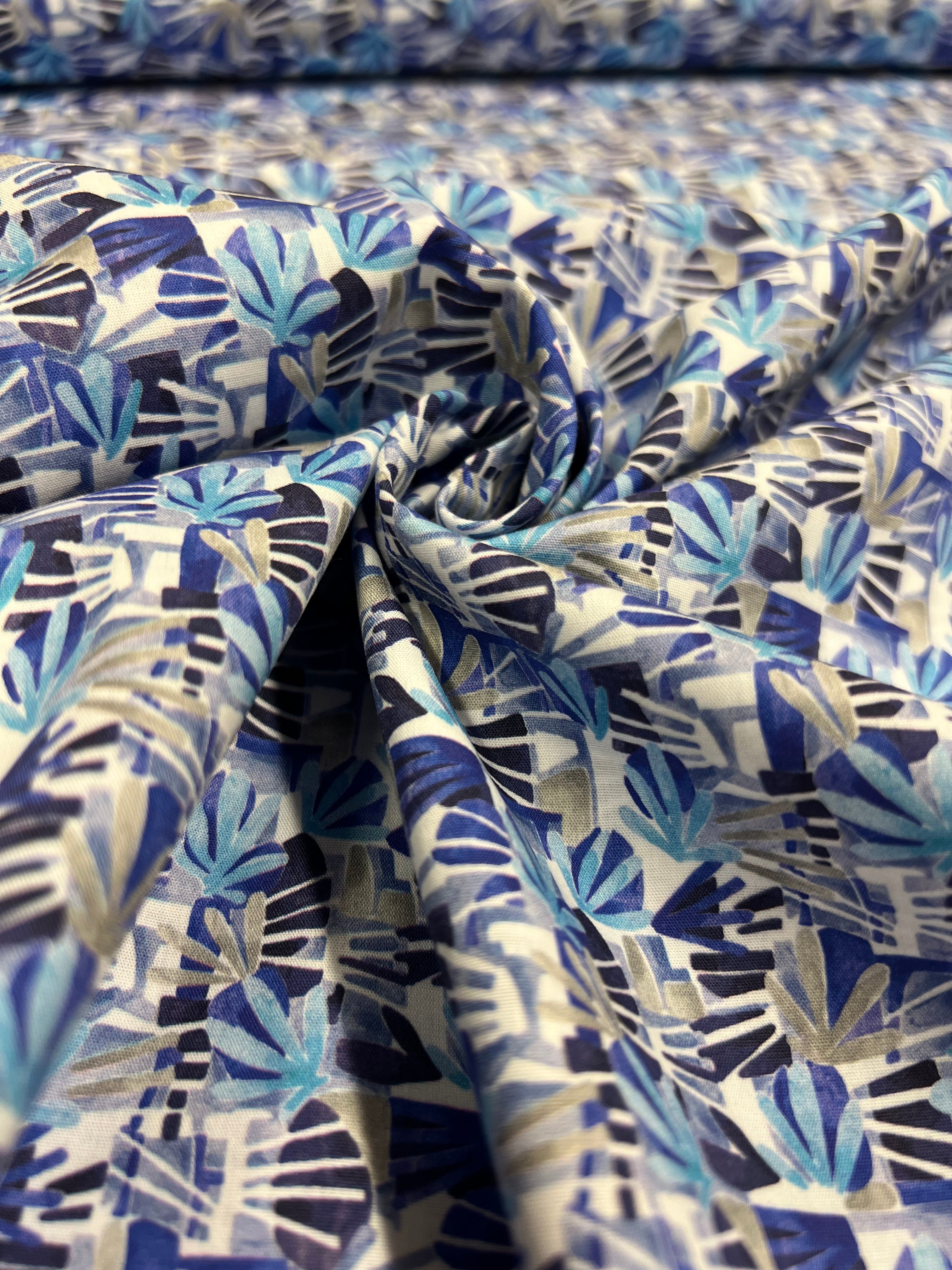 Blauwe Waaiers - Poplin Katoen