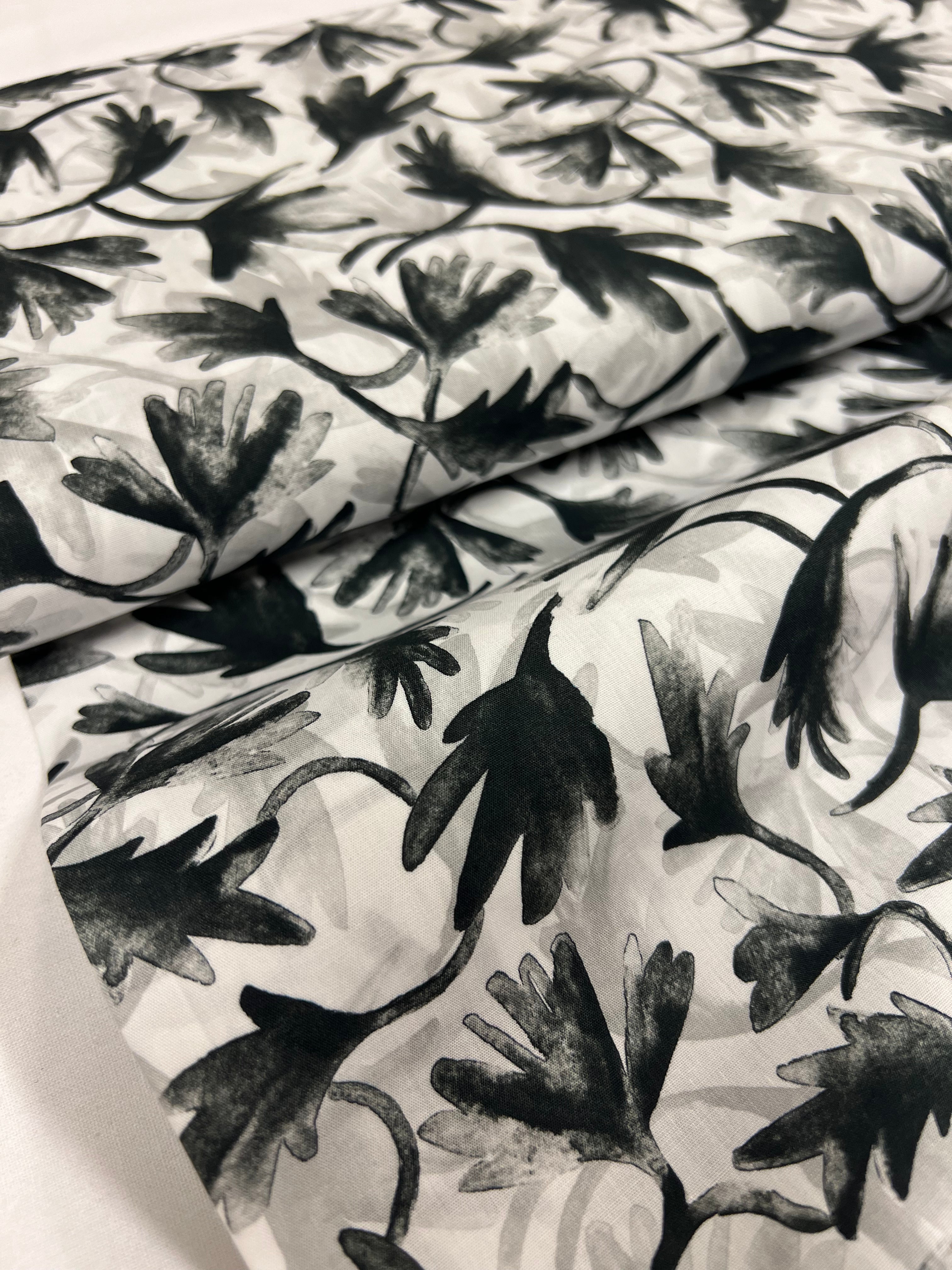 Inkflora Zwart - Poplin Katoen