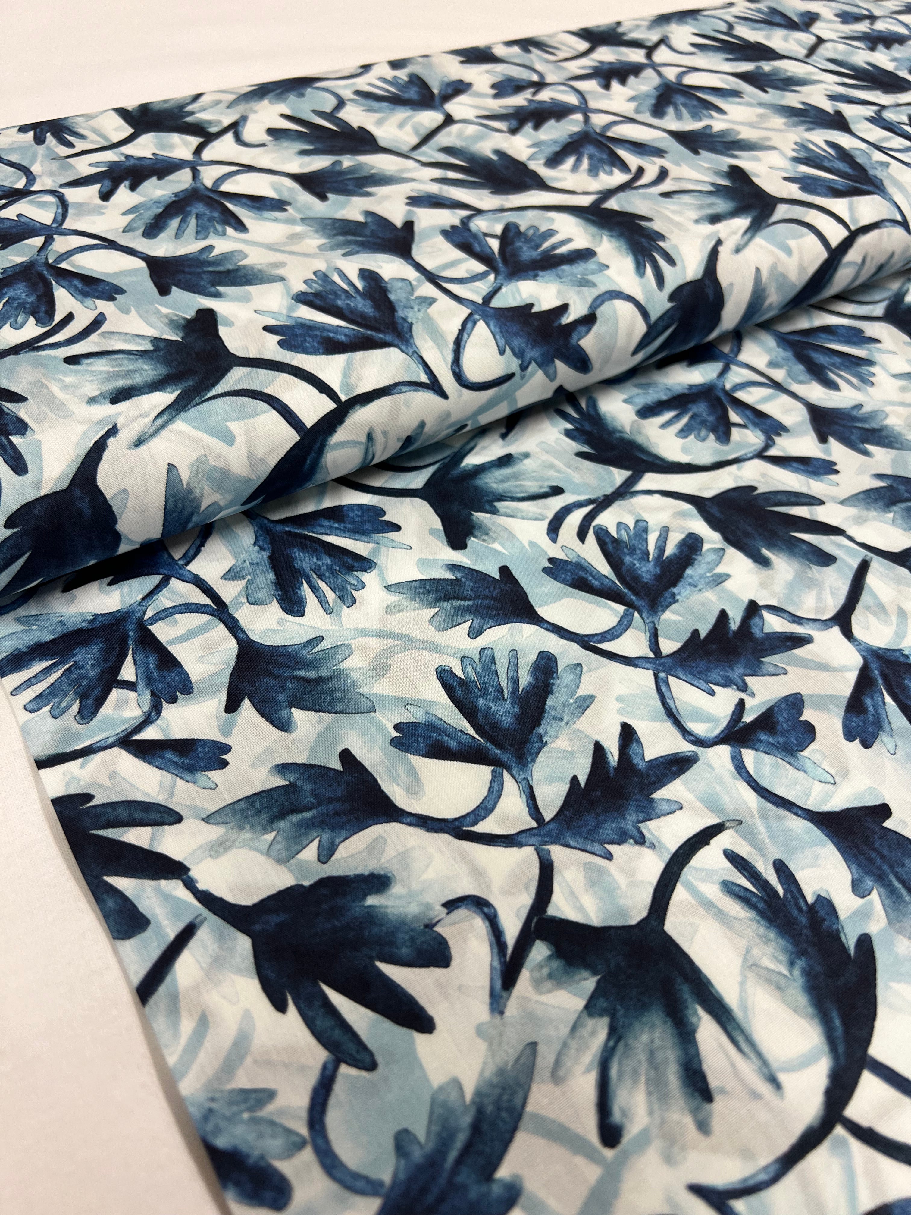 Inkflora Blauw - Poplin Katoen