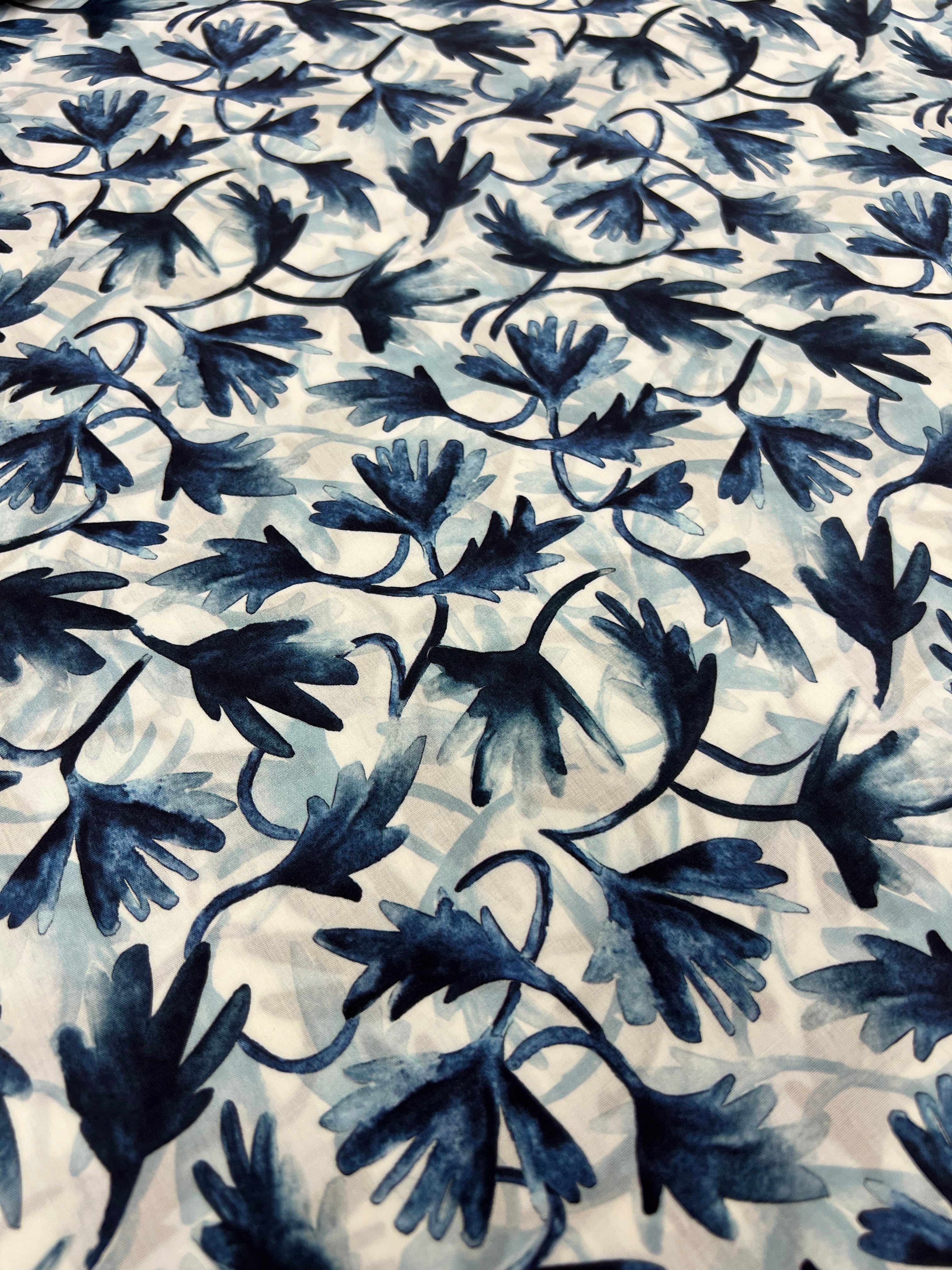 Inkflora Blauw - Poplin Katoen