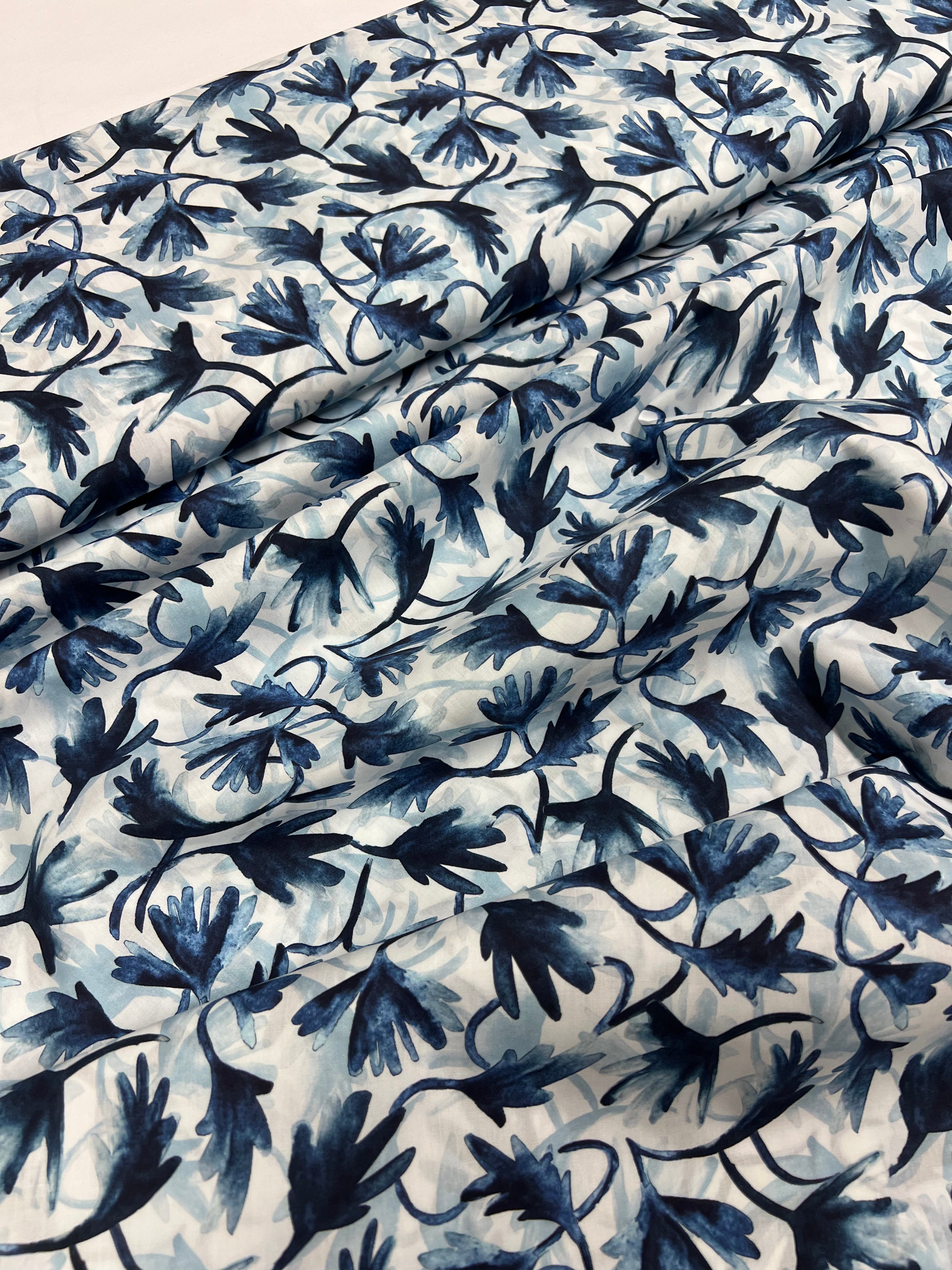 Inkflora Blauw - Poplin Katoen