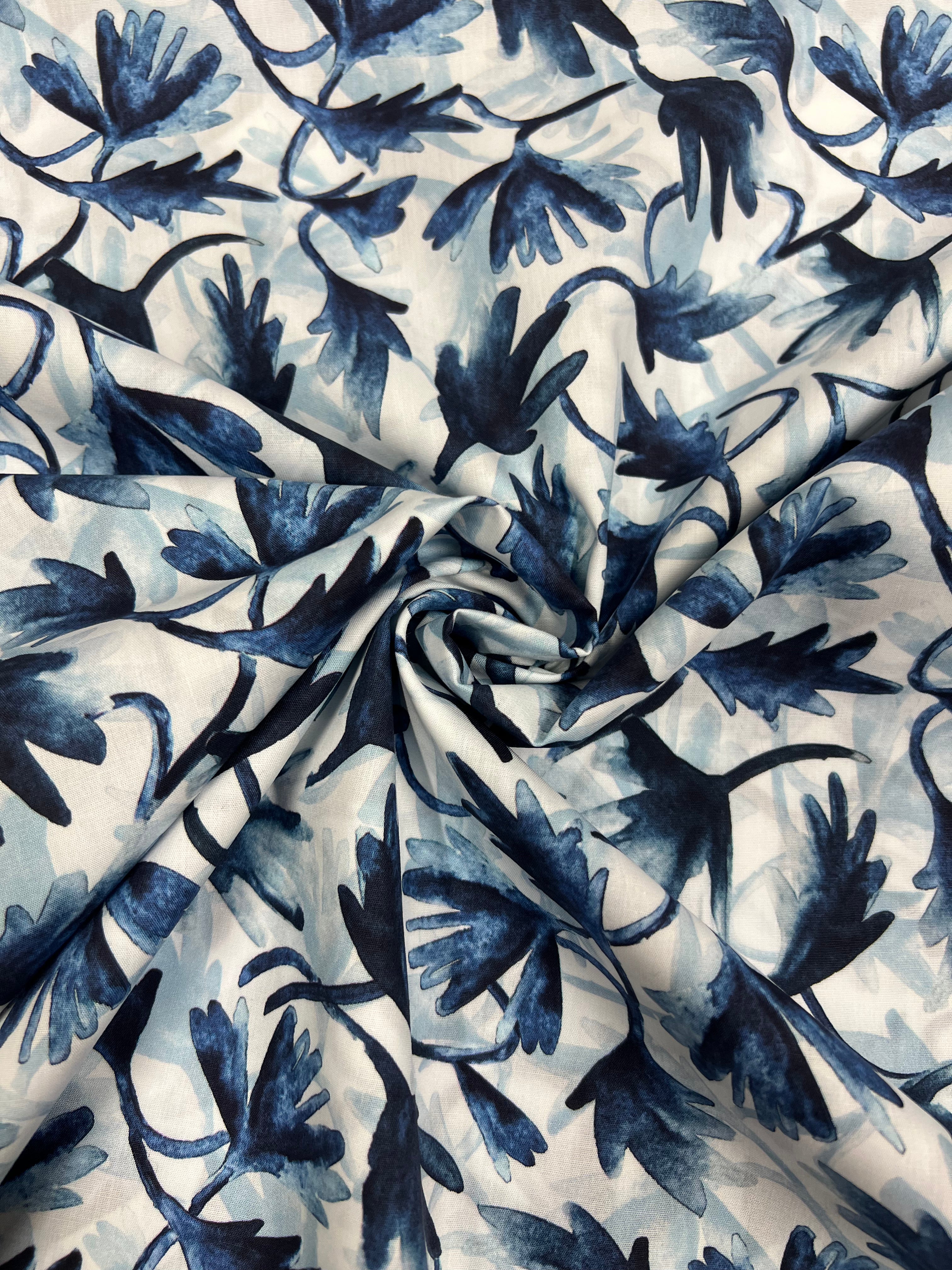 Inkflora Blauw - Poplin Katoen