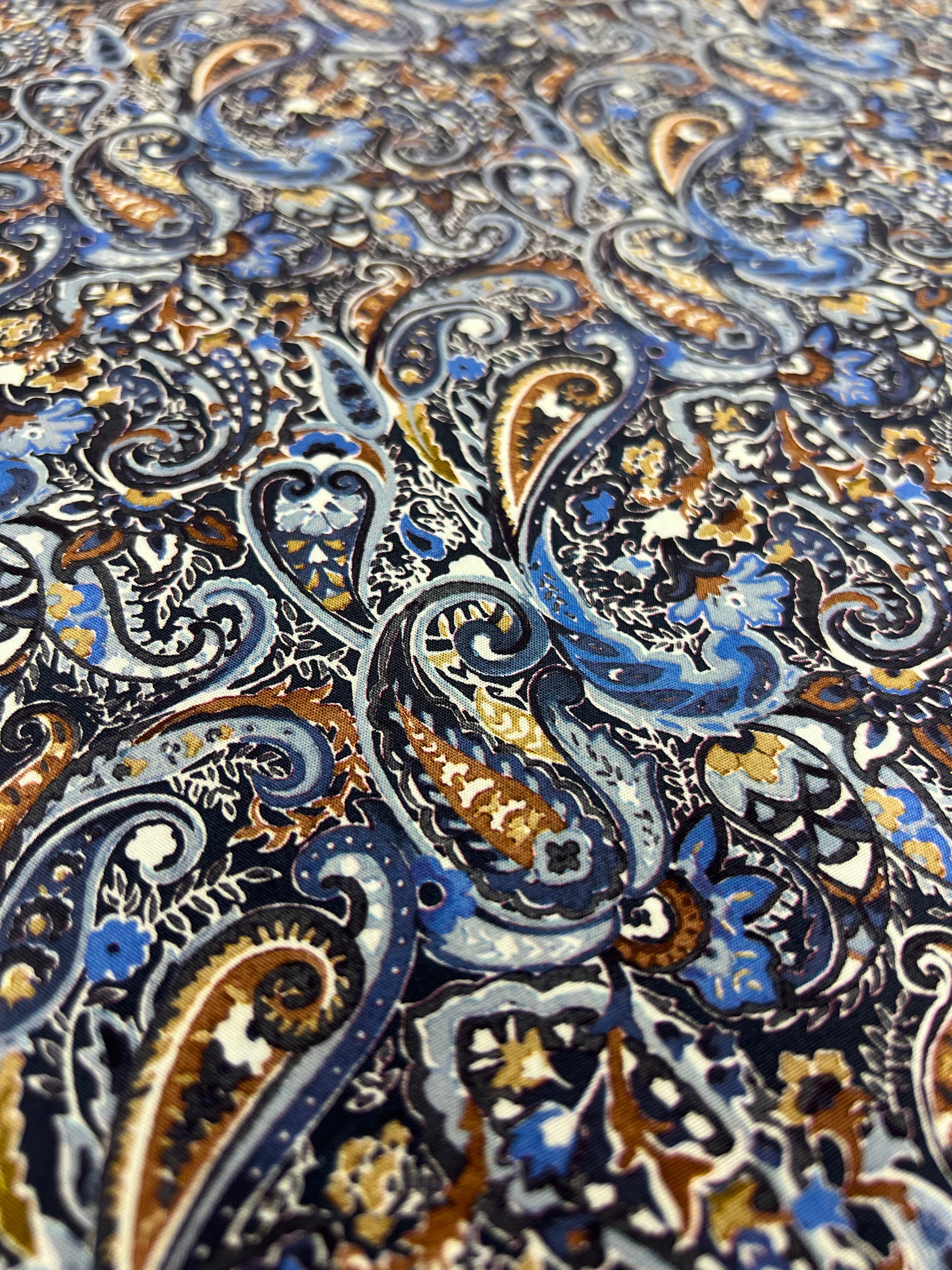 Royal Blue Paisley - Poplin Katoen