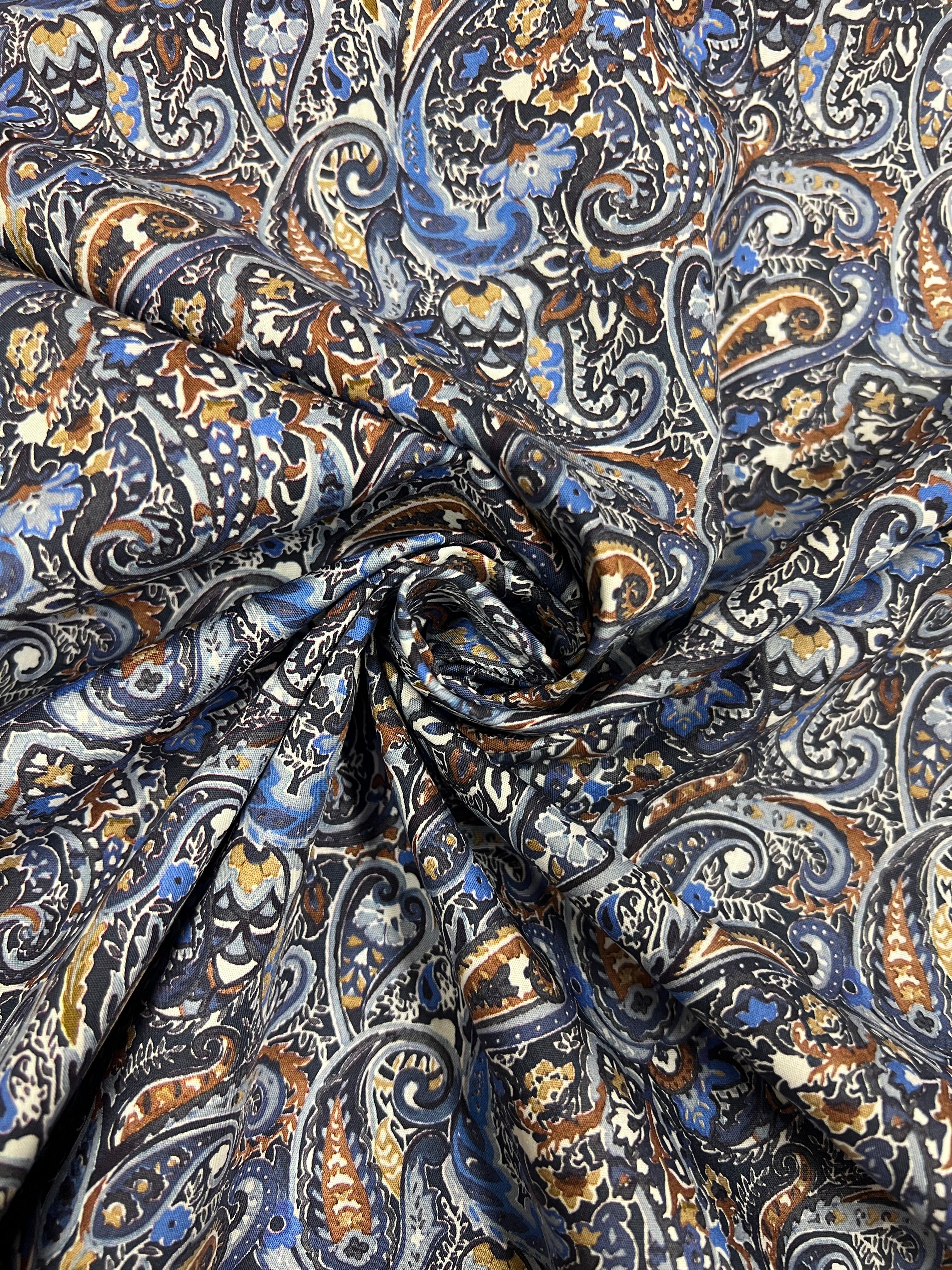 Royal Blue Paisley - Poplin Katoen