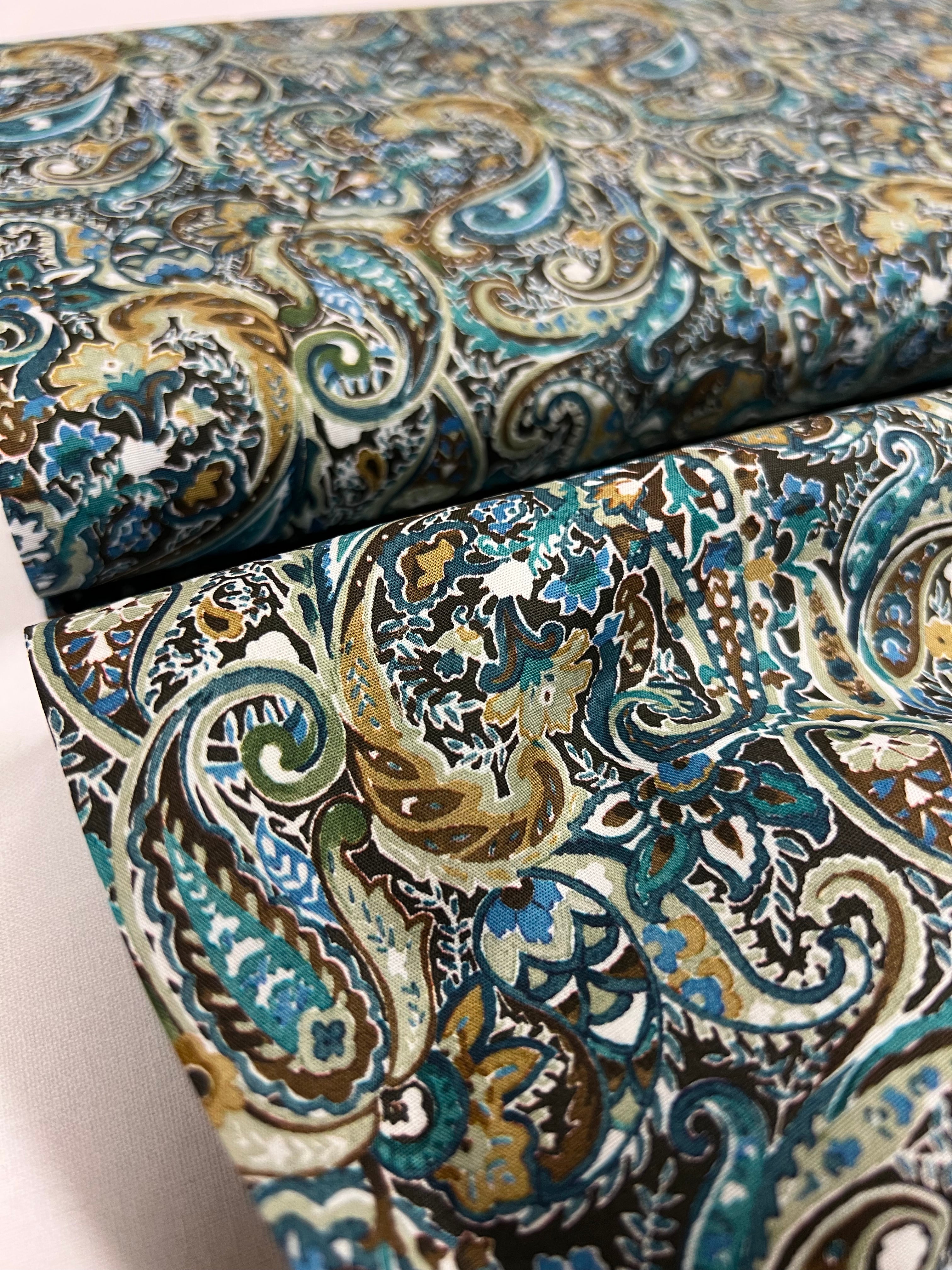 Teal Paisley - Poplin Katoen