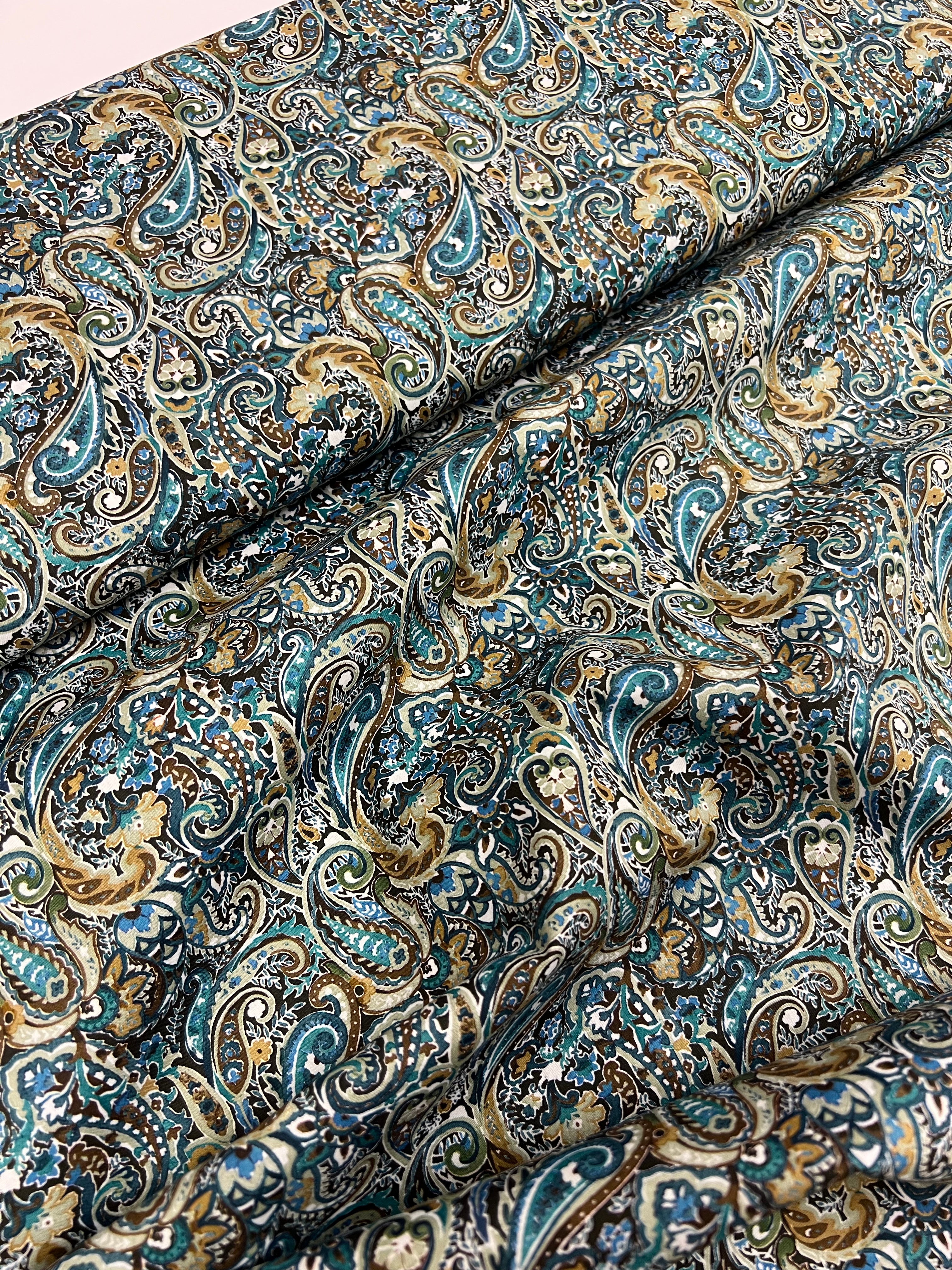 Teal Paisley - Poplin Katoen