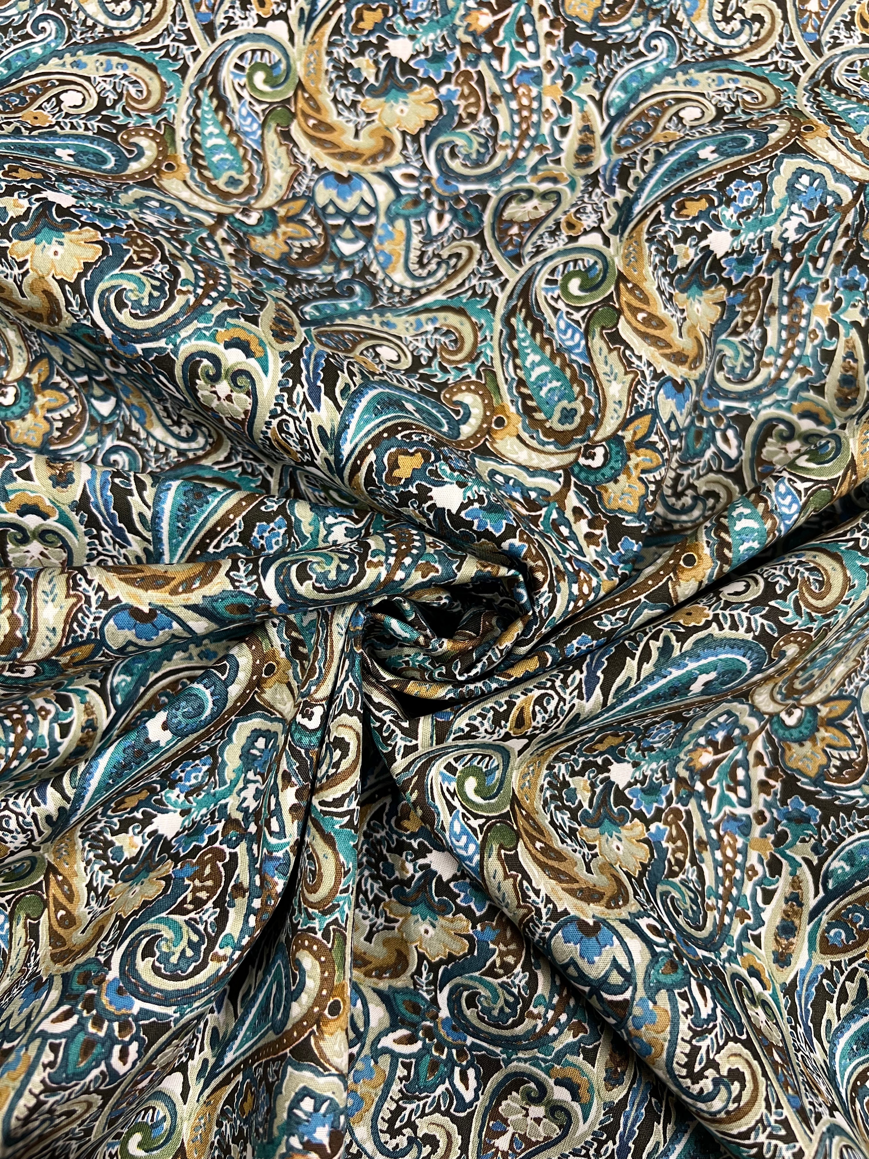 Teal Paisley - Poplin Katoen