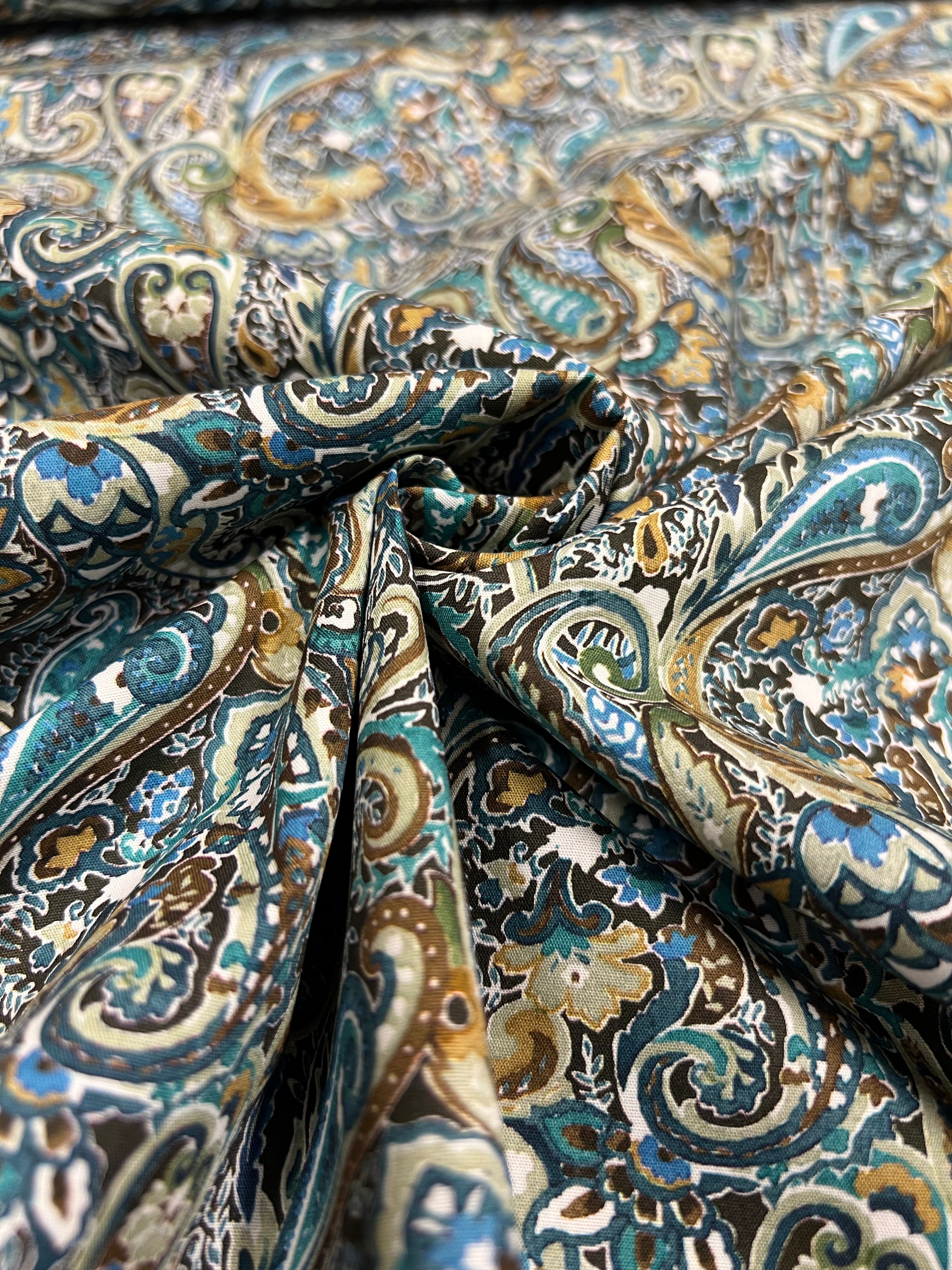 Teal Paisley - Poplin Katoen