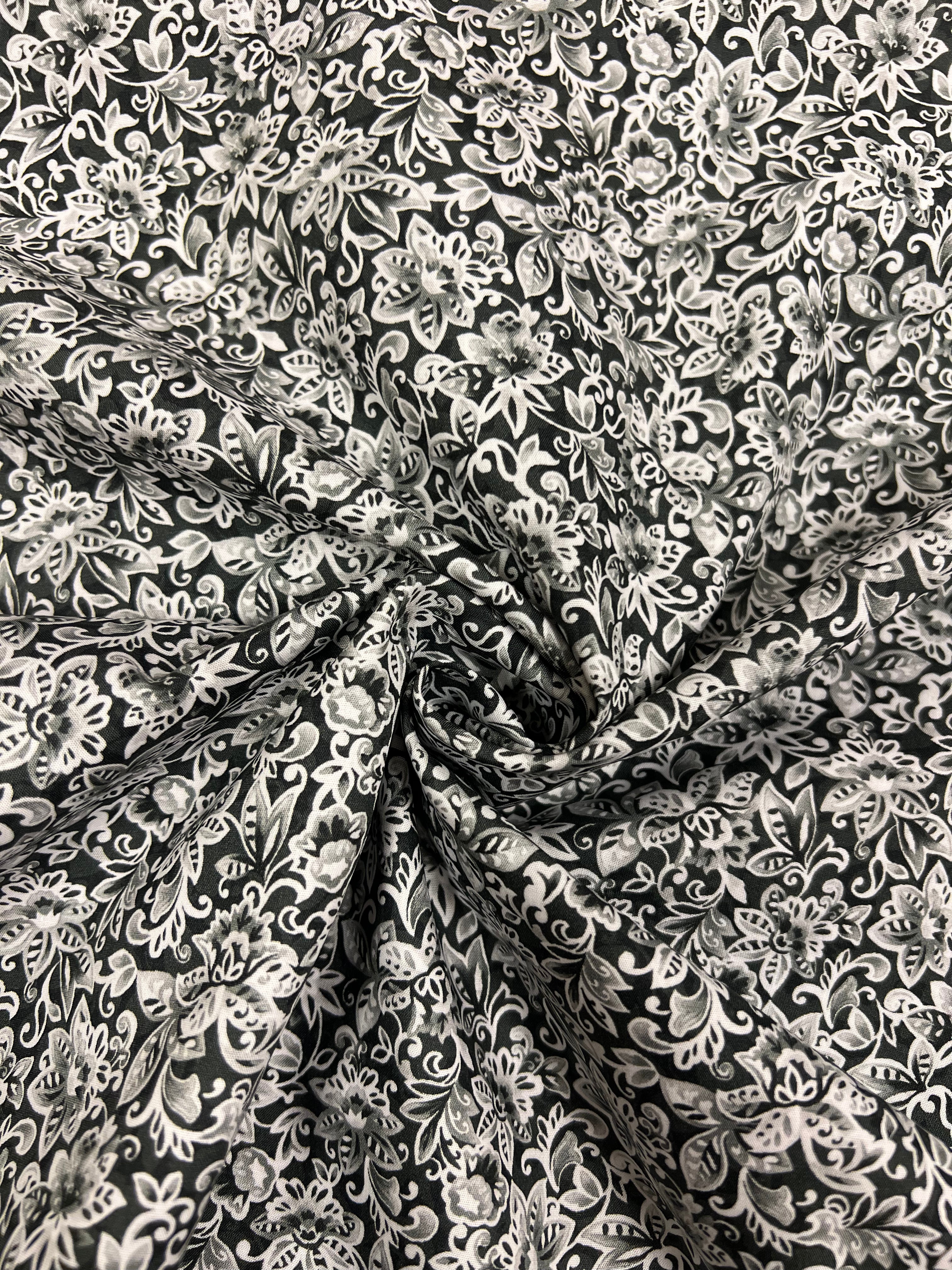 Damask Antraciet - Poplin Katoen