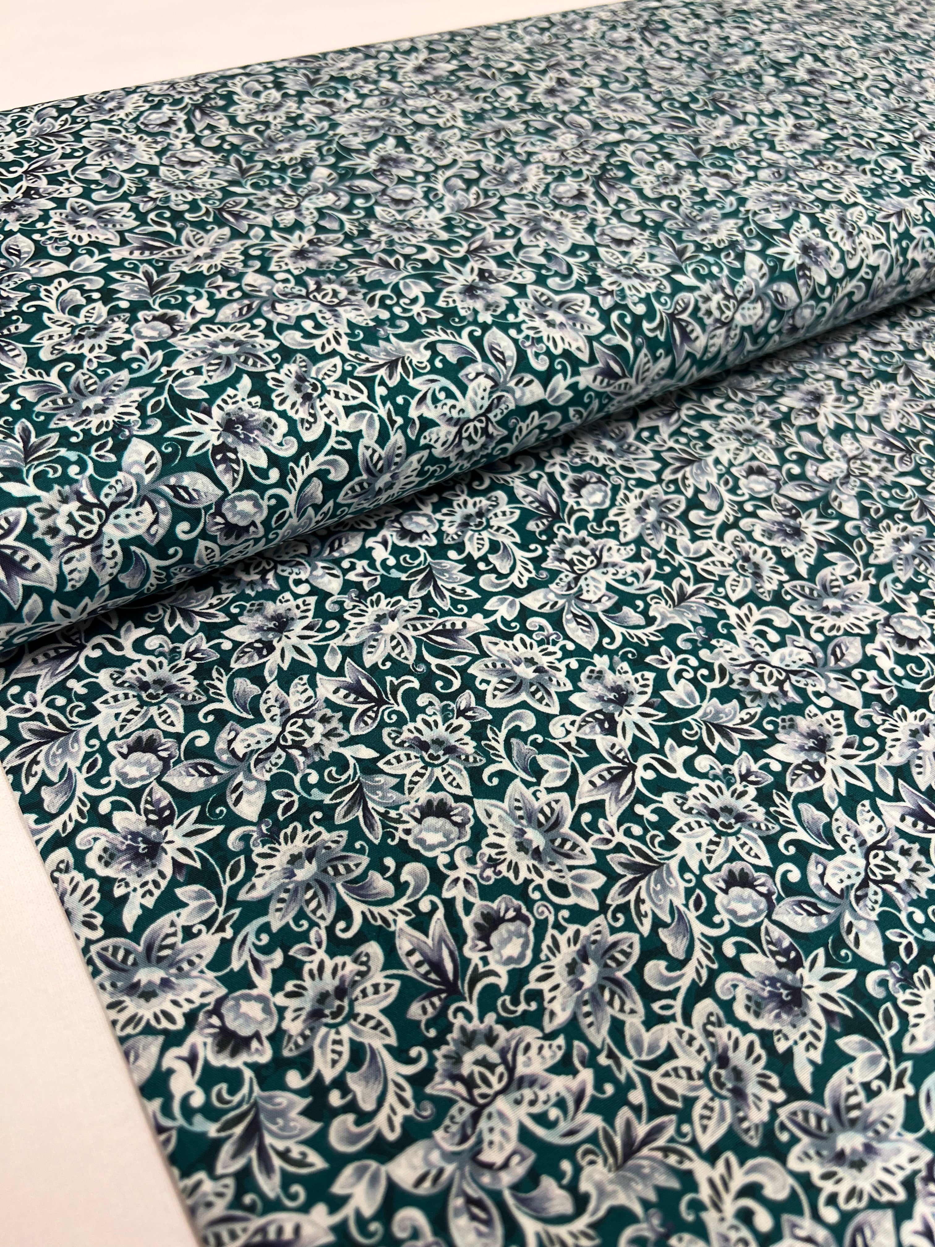 Damask Teal - Poplin Katoen