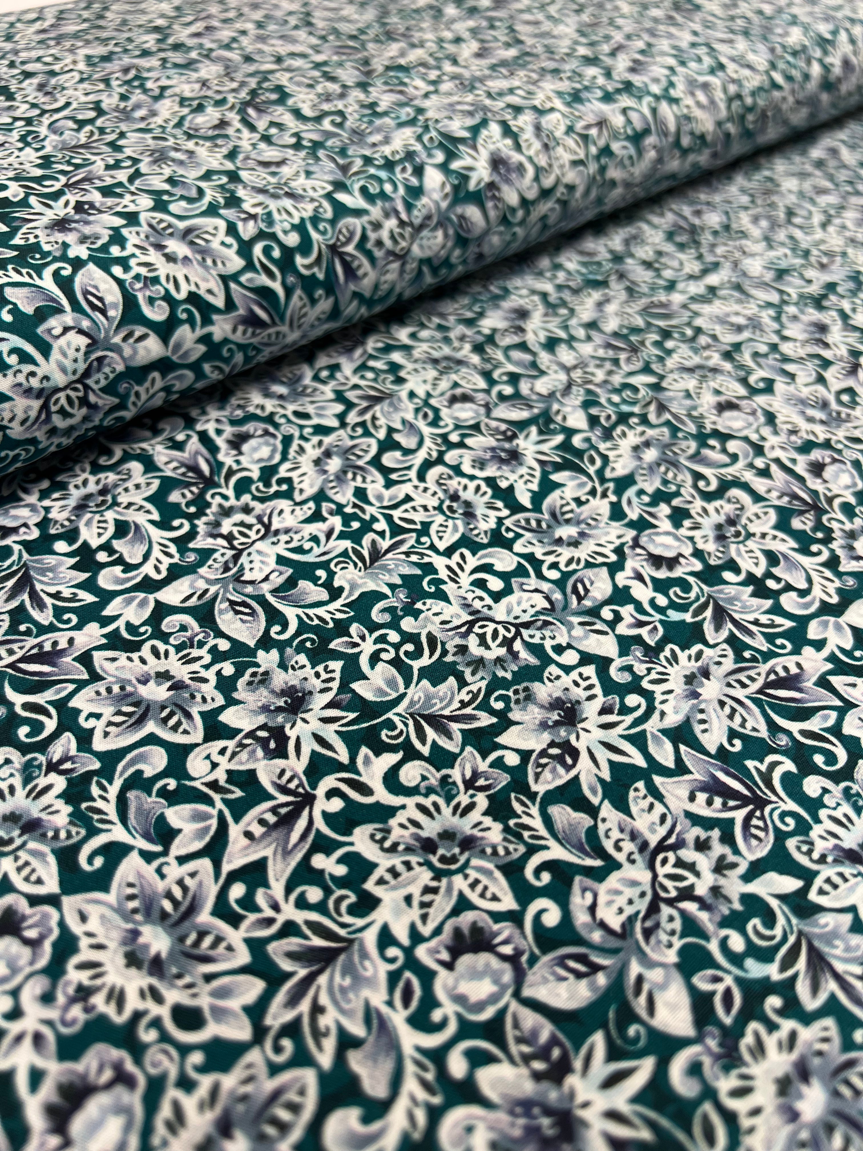 Damask Teal - Poplin Katoen