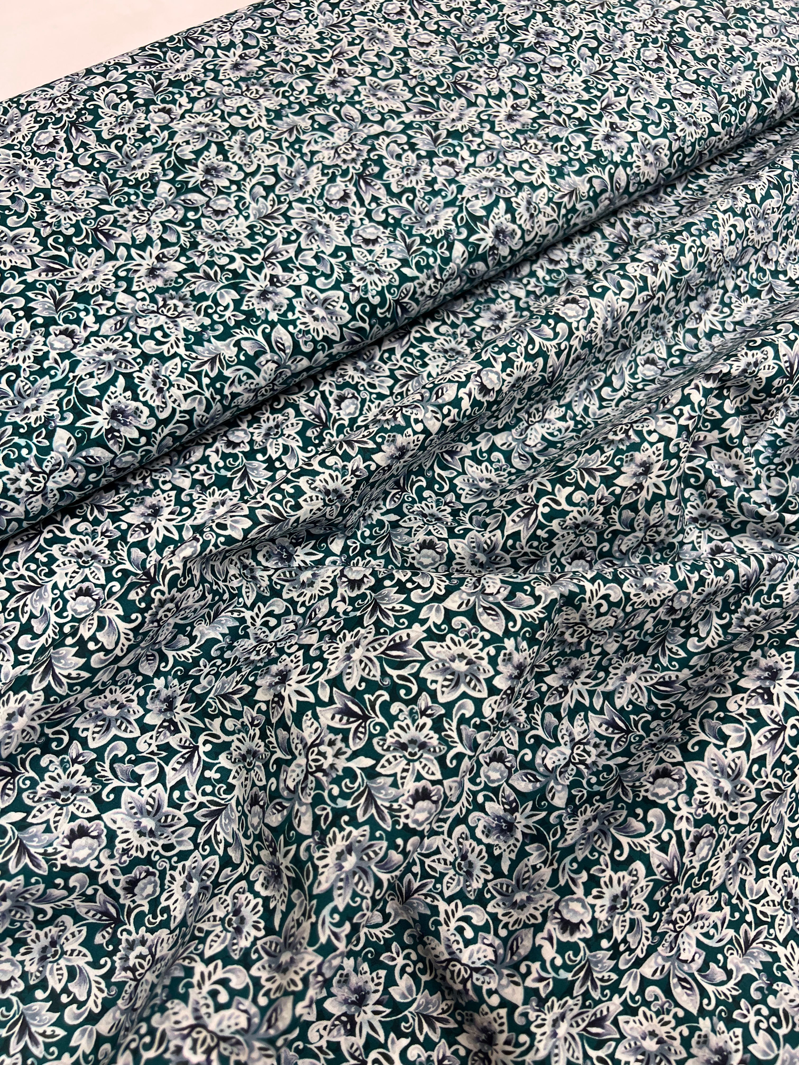 Damask Teal - Poplin Katoen