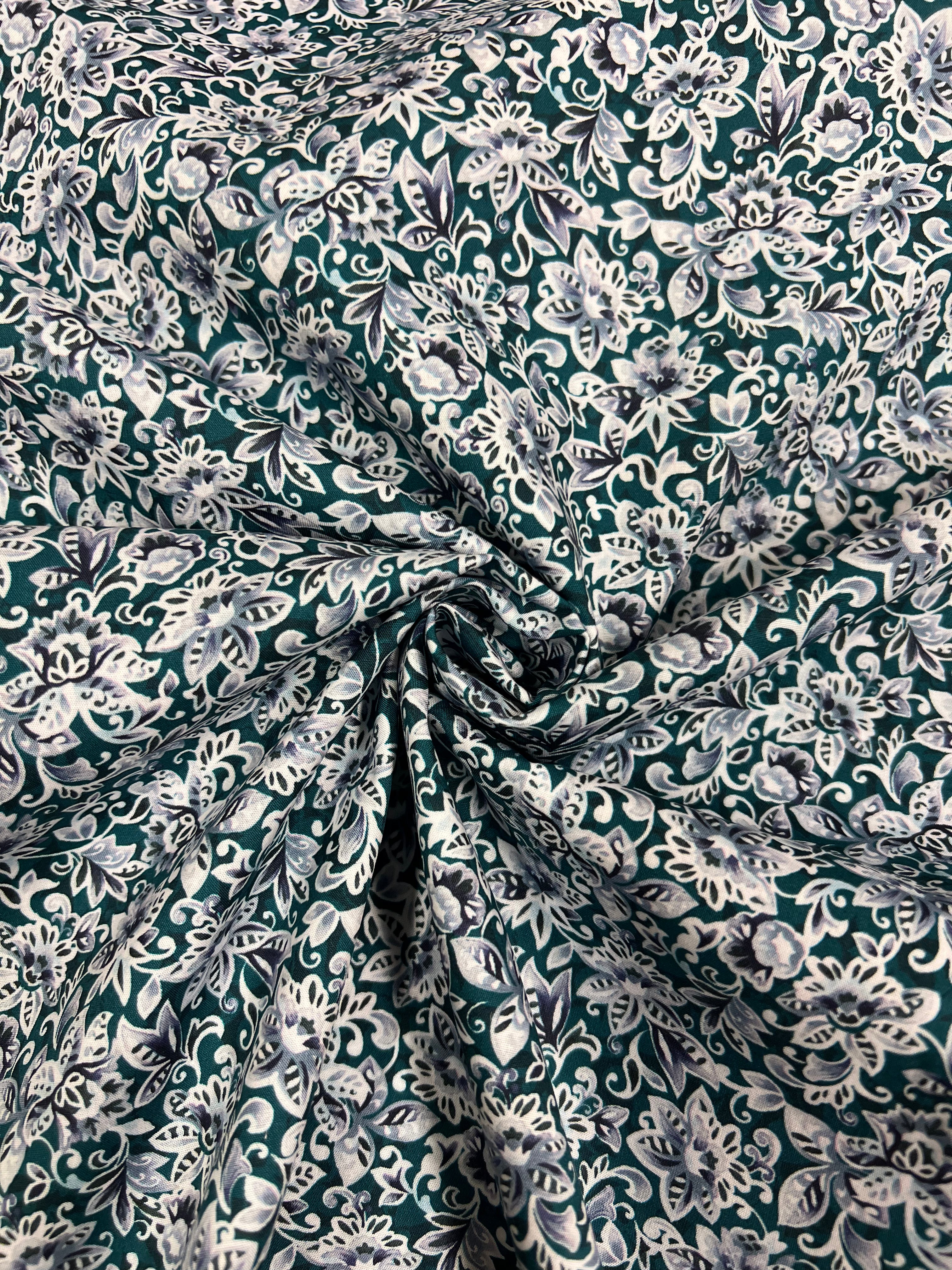 Damask Teal - Poplin Katoen