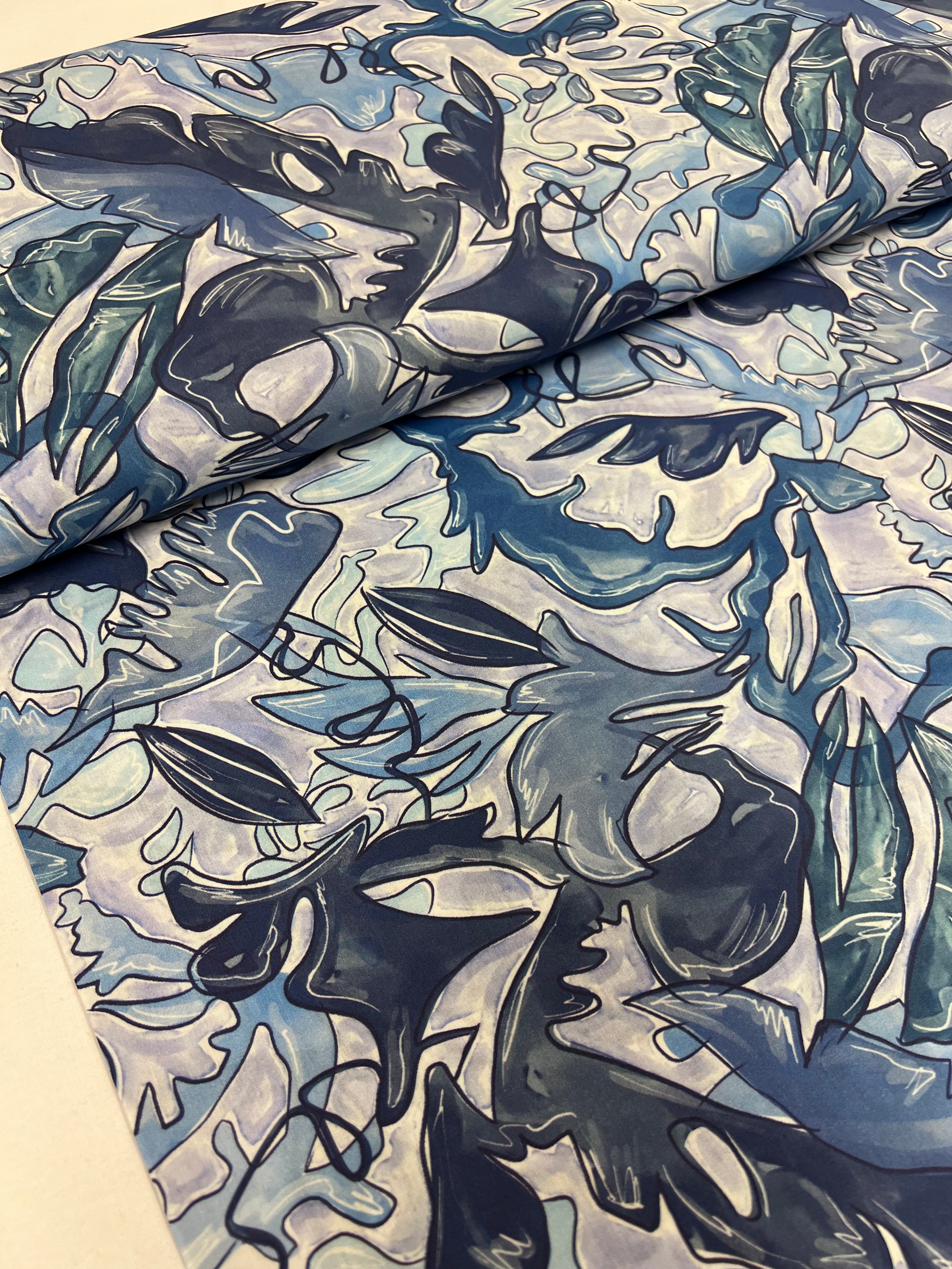 Indigo Outline - Poplin Katoen