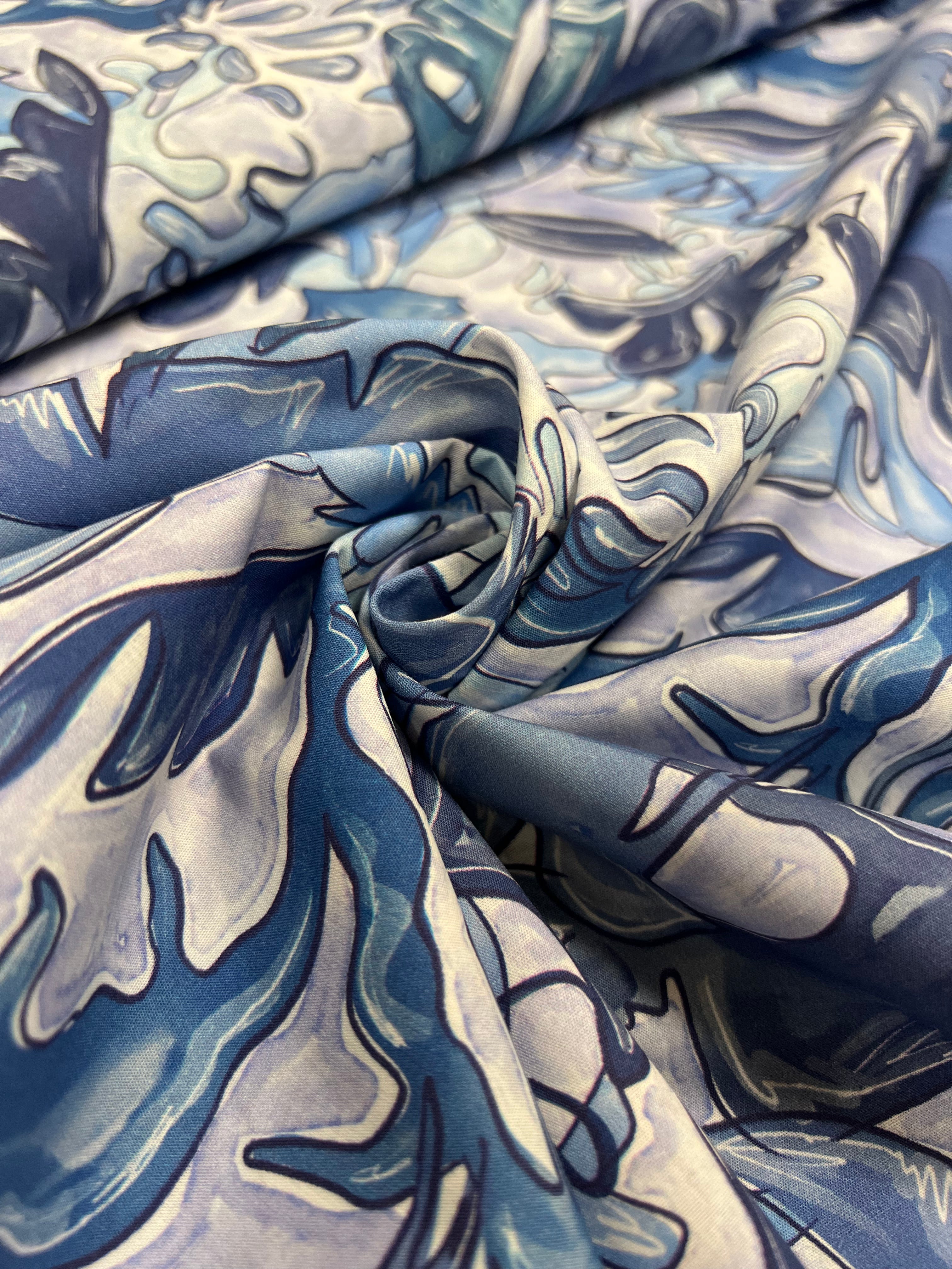 Indigo Outline - Poplin Katoen