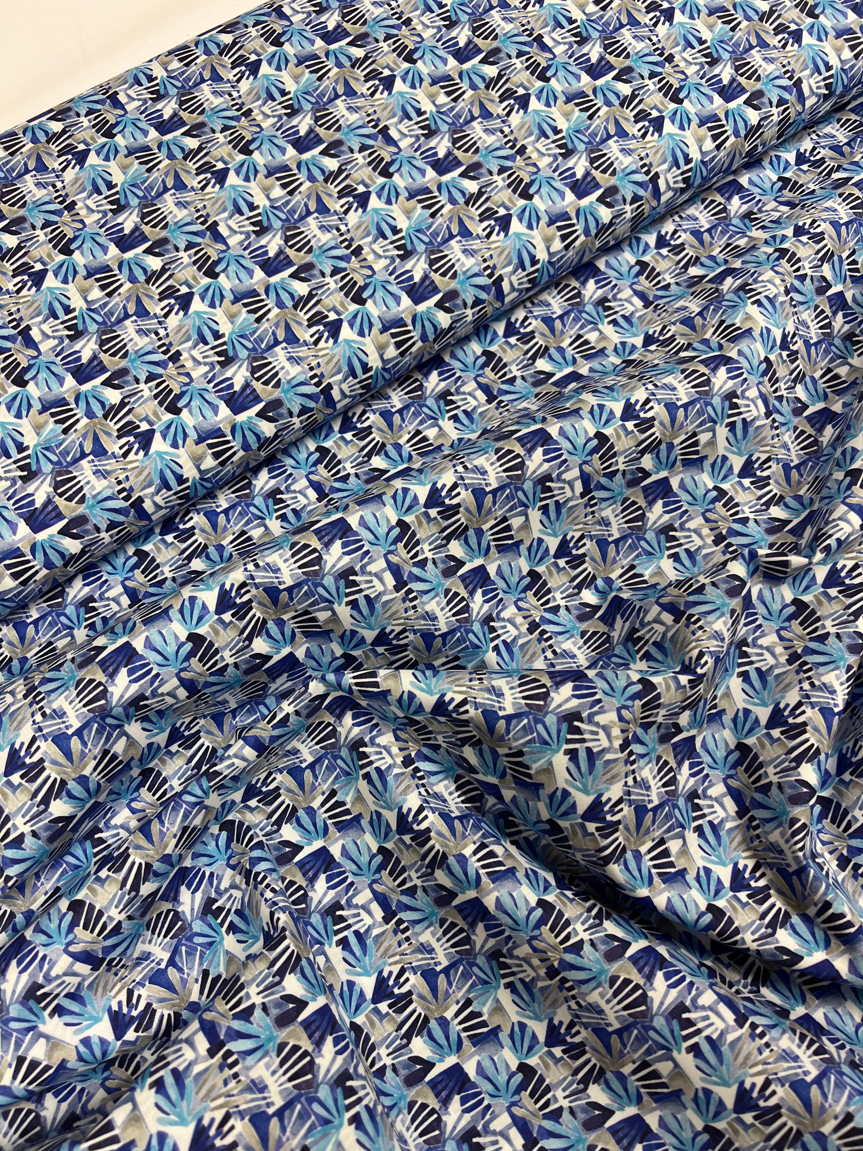 Blauwe Waaiers - Poplin Katoen