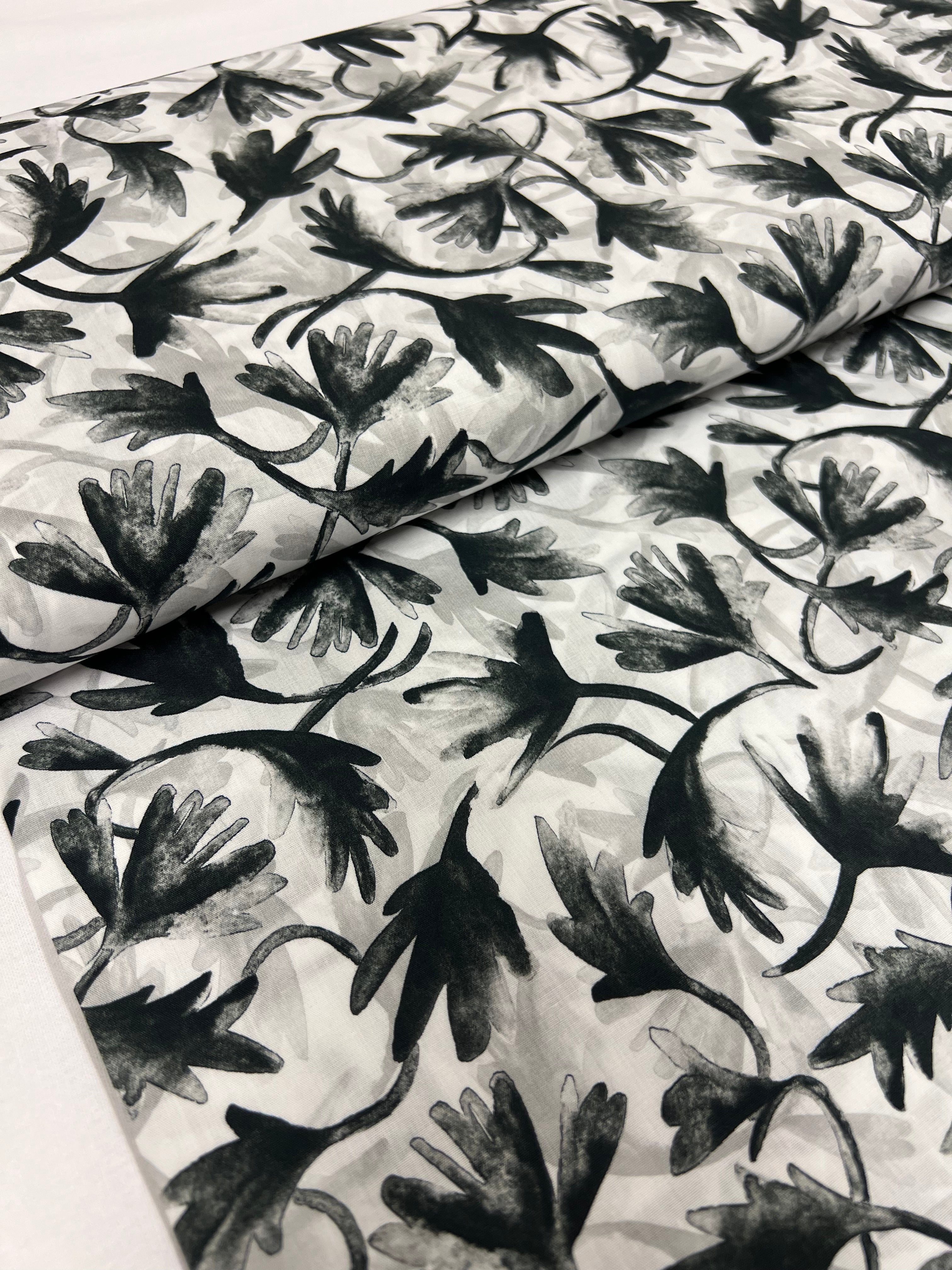 Inkflora Zwart - Poplin Katoen