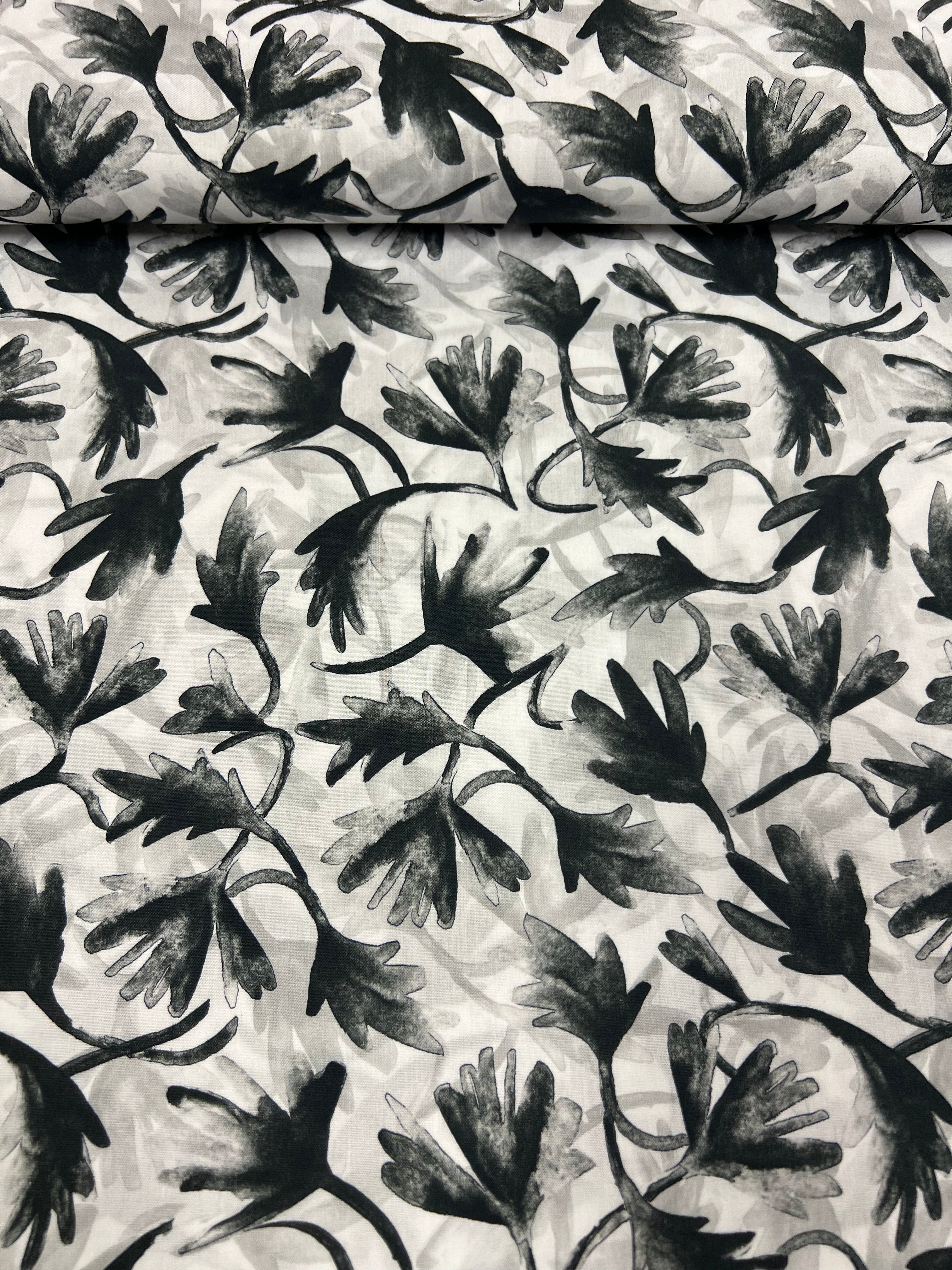 Inkflora Zwart - Poplin Katoen