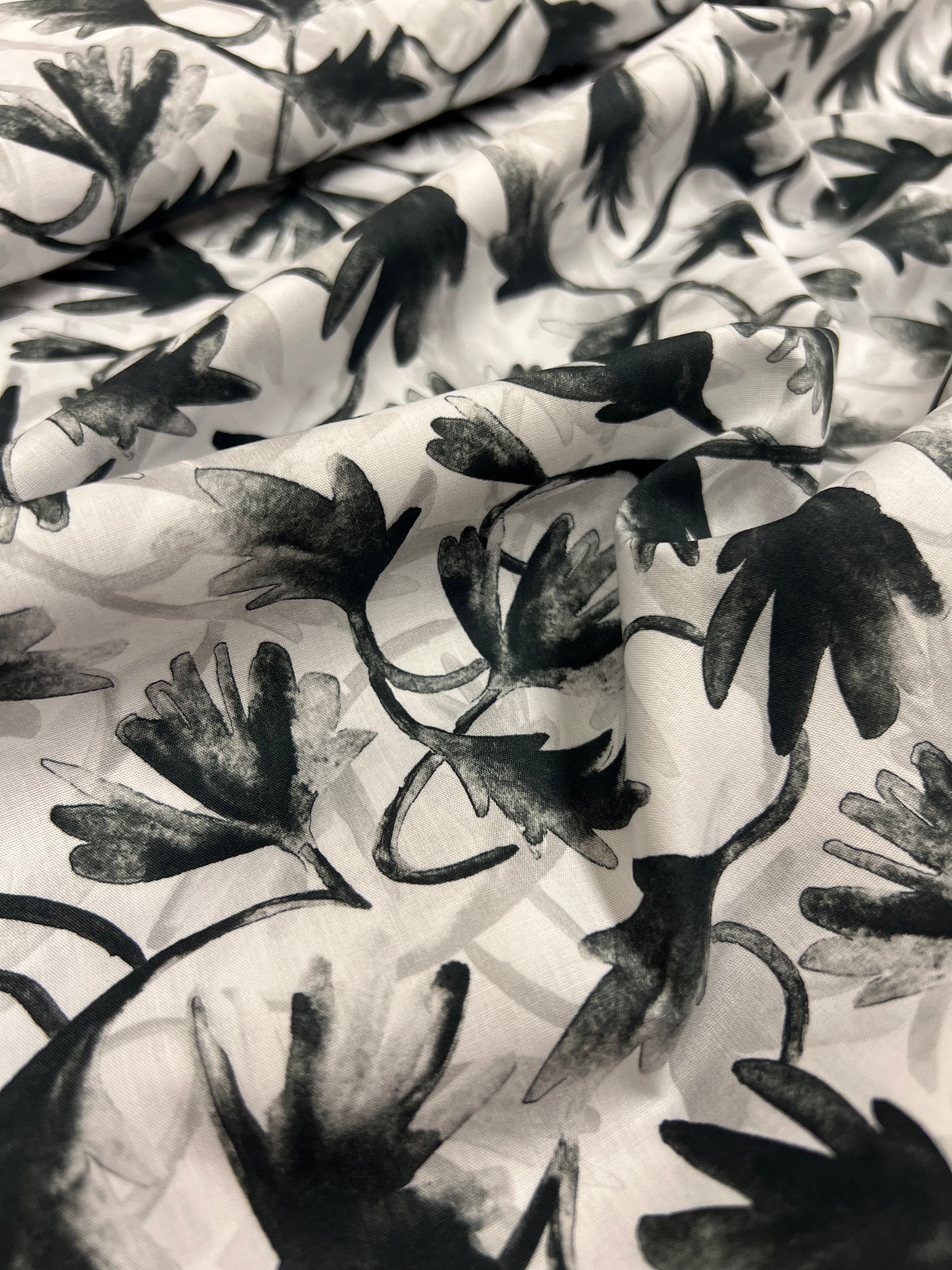 Inkflora Zwart - Poplin Katoen