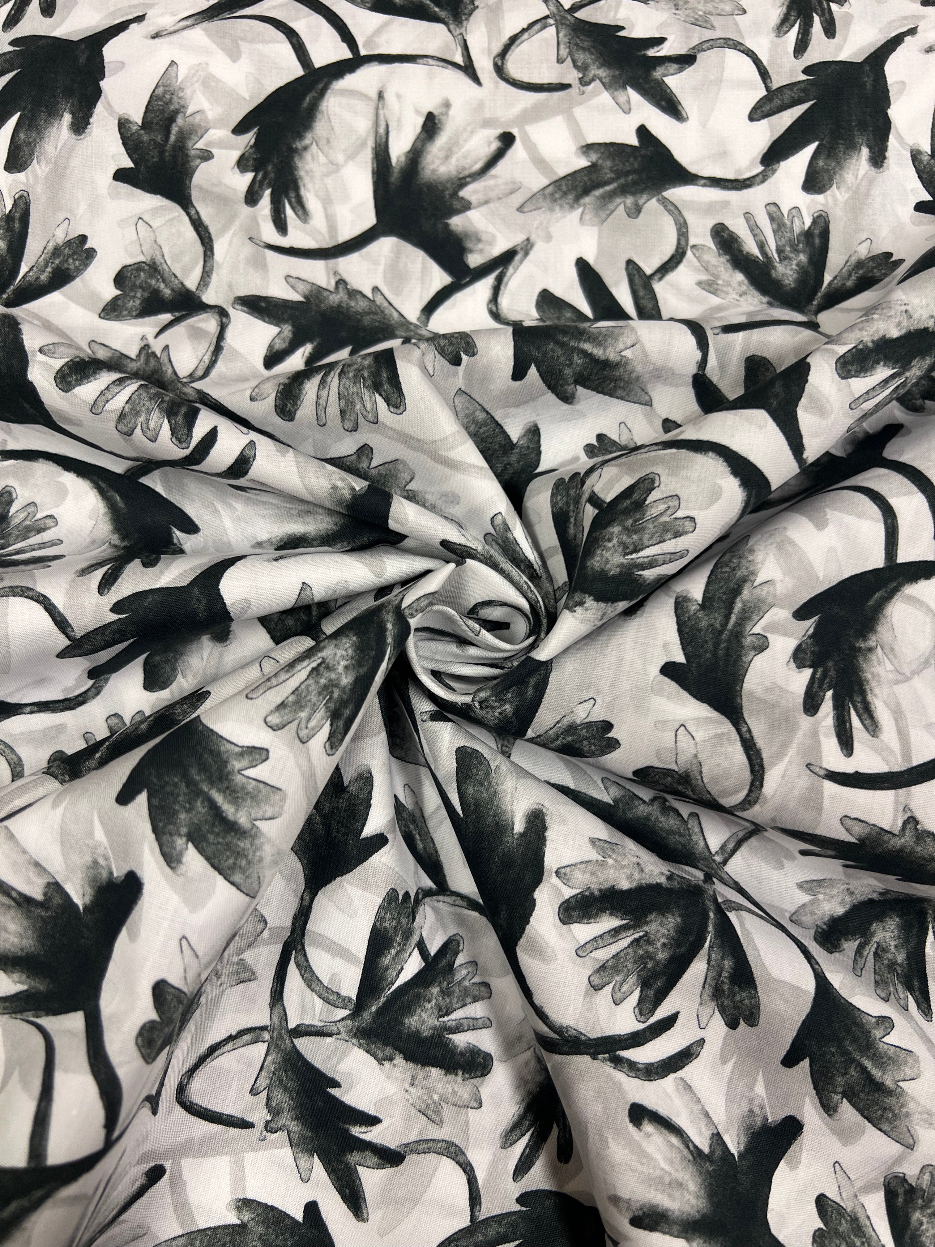 Inkflora Zwart - Poplin Katoen