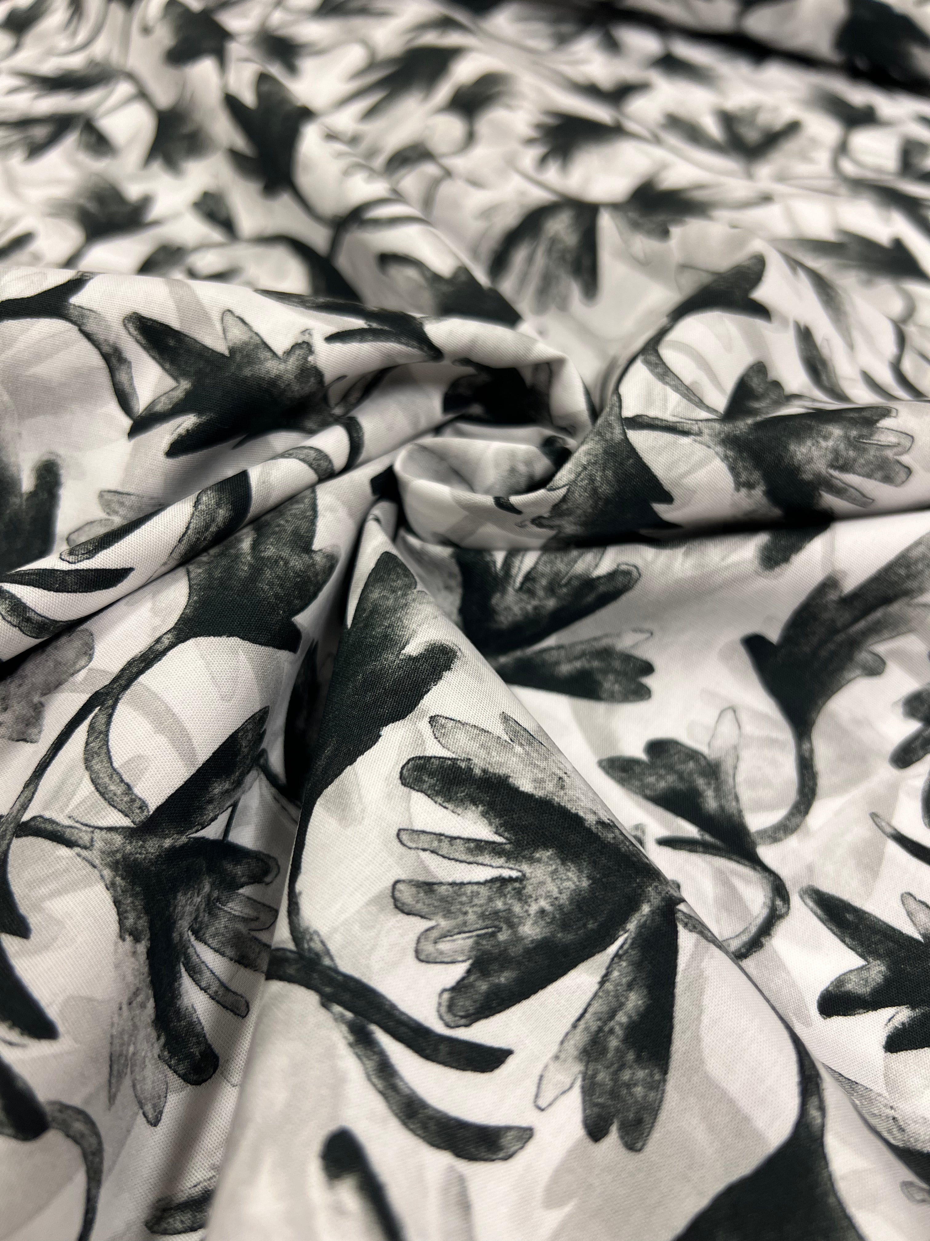 Inkflora Zwart - Poplin Katoen