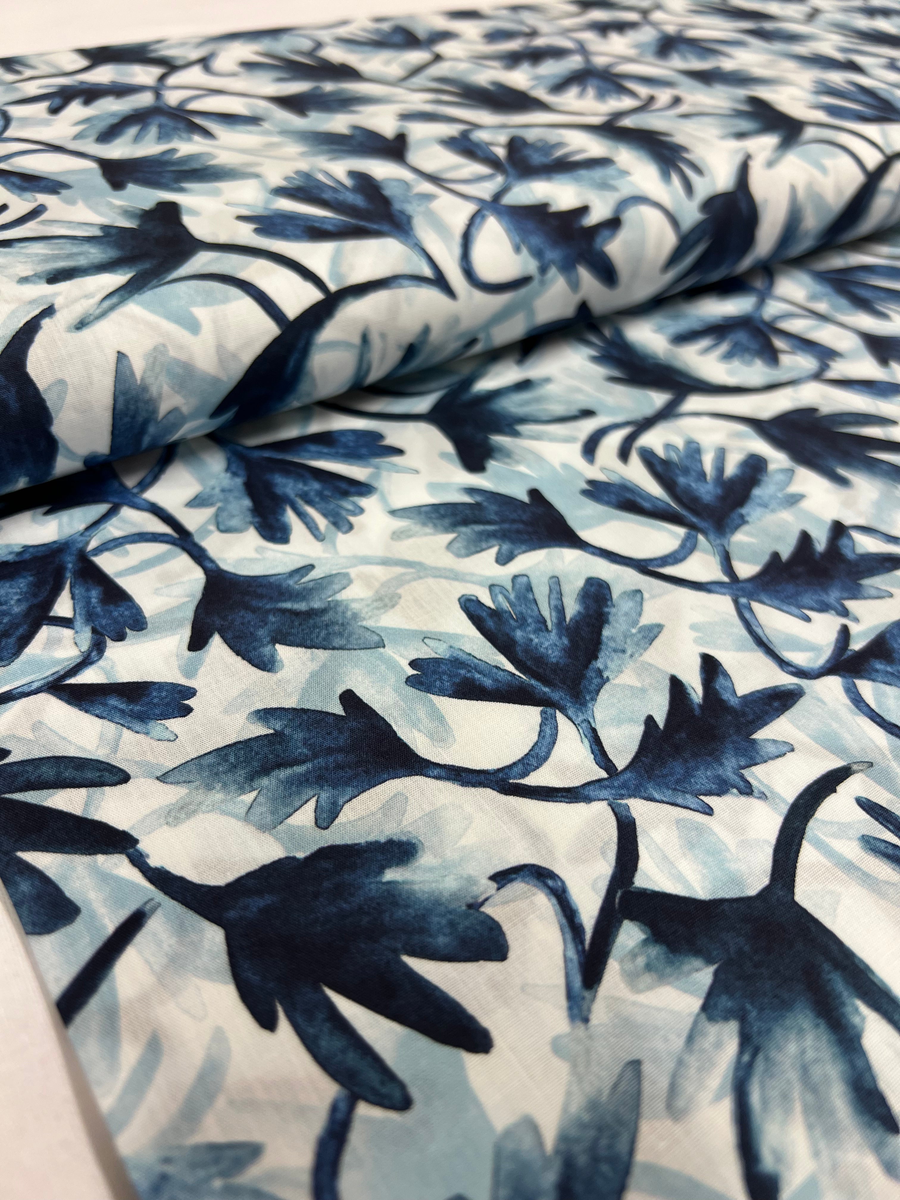 Inkflora Blauw - Poplin Katoen
