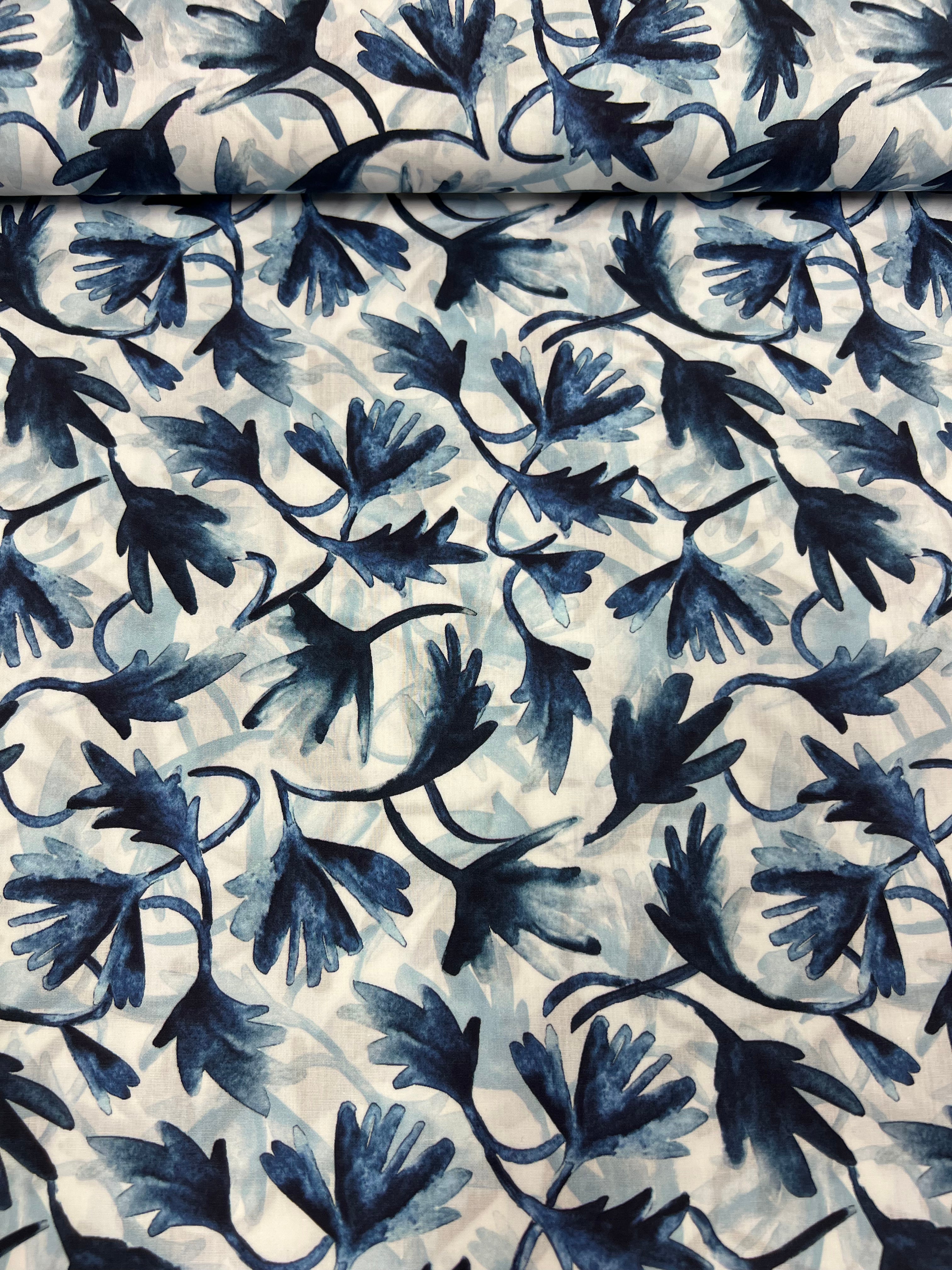 Inkflora Blauw - Poplin Katoen
