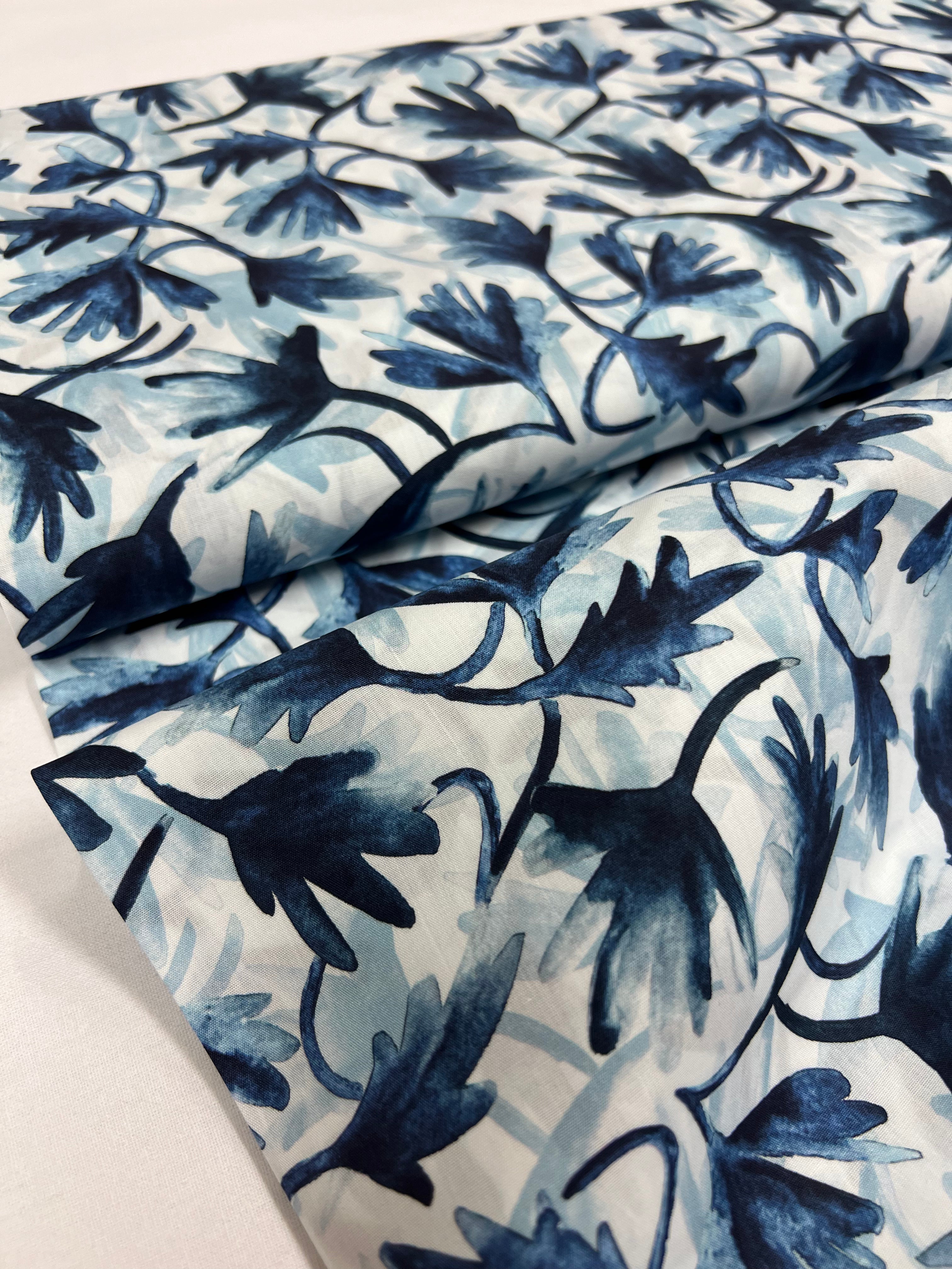 Inkflora Blauw - Poplin Katoen