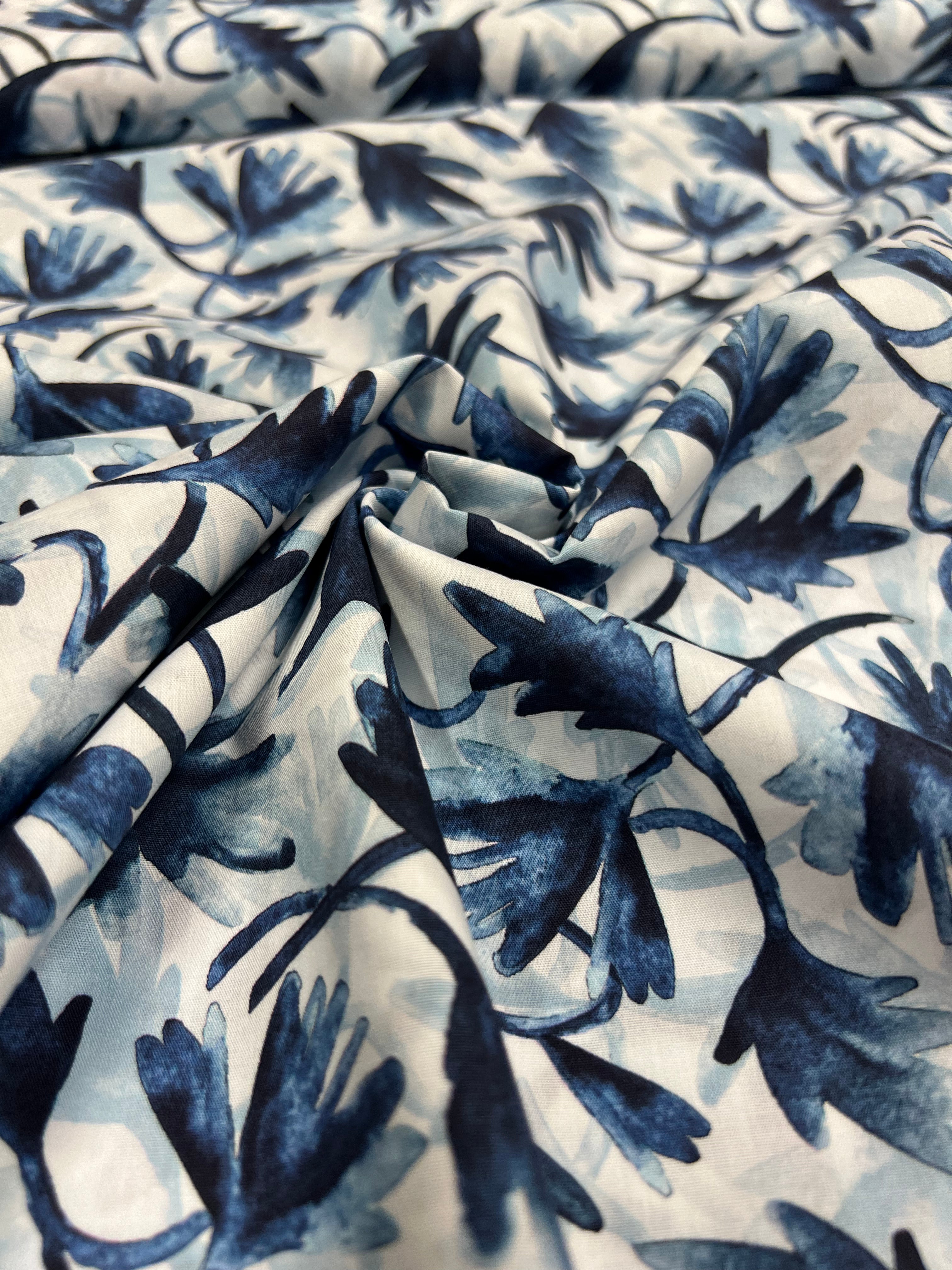 Inkflora Blauw - Poplin Katoen