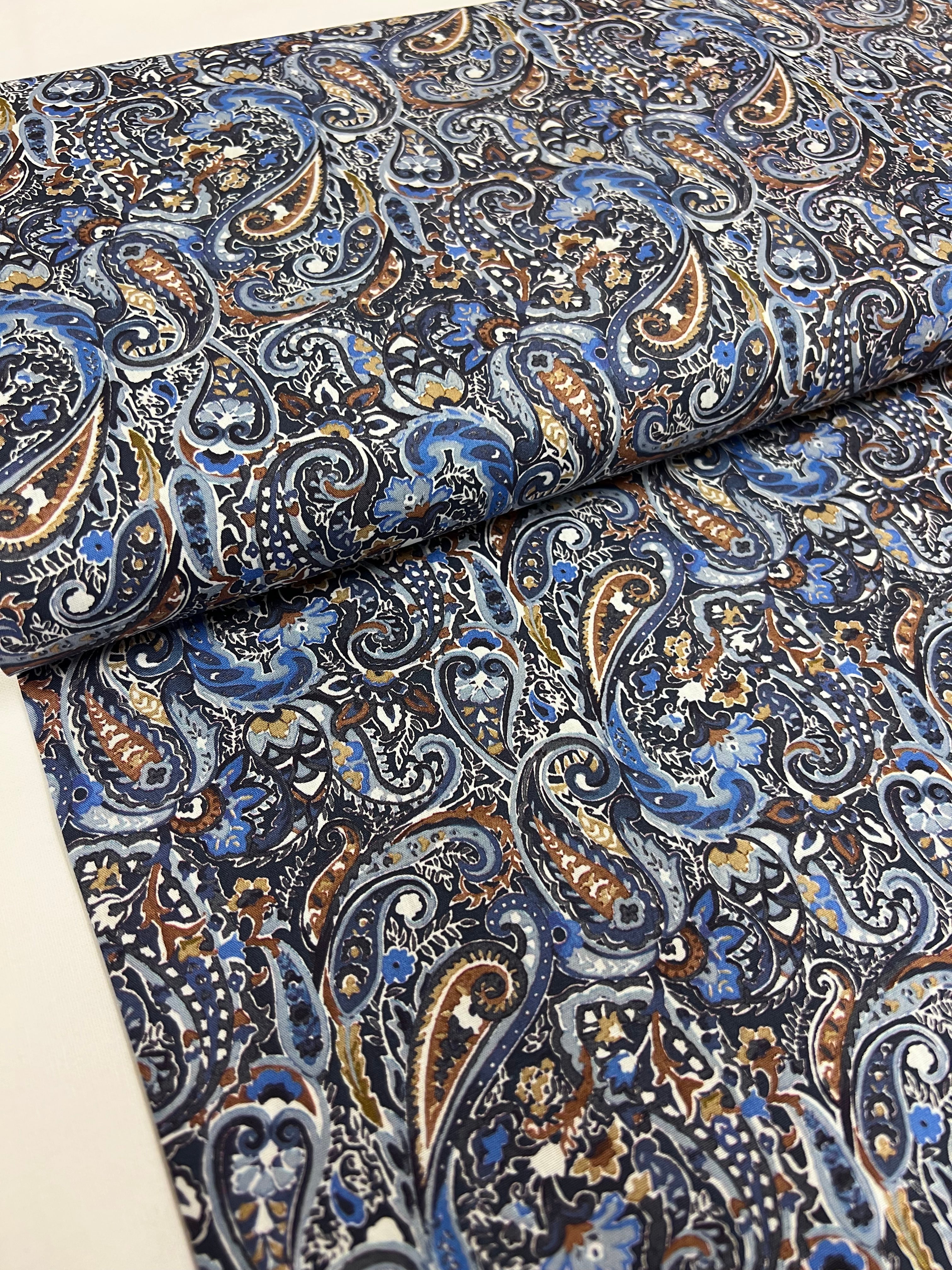 Royal Blue Paisley - Poplin Katoen