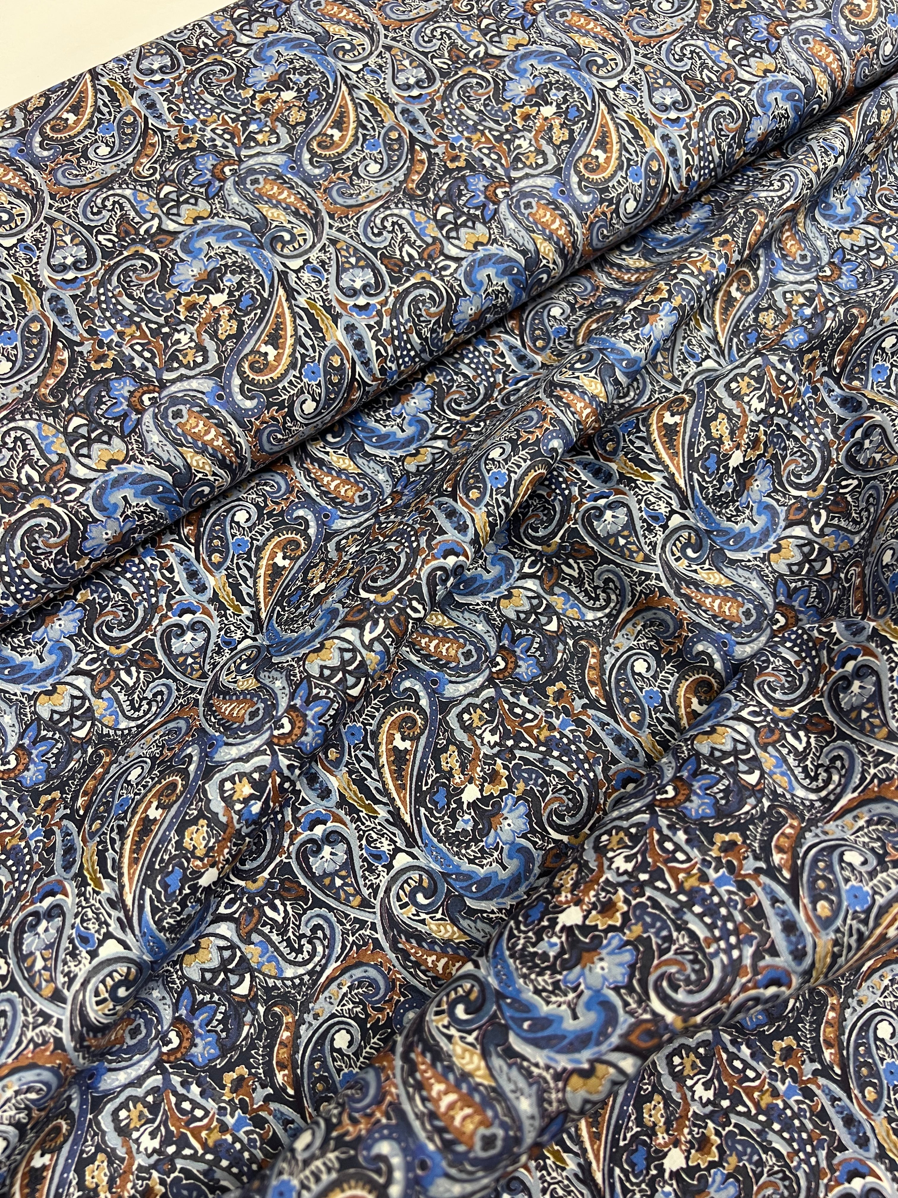 Royal Blue Paisley - Poplin Katoen
