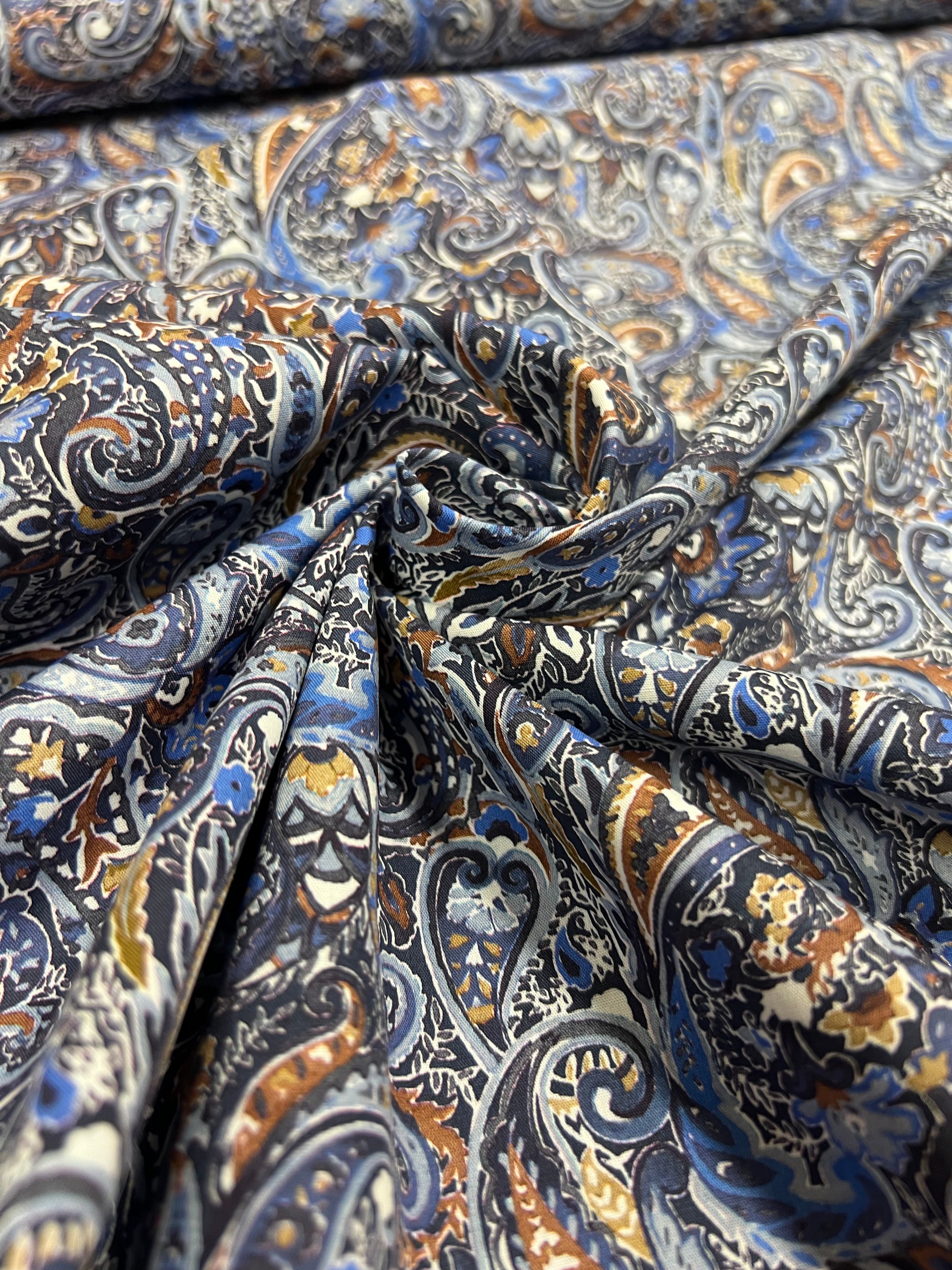 Royal Blue Paisley - Poplin Katoen