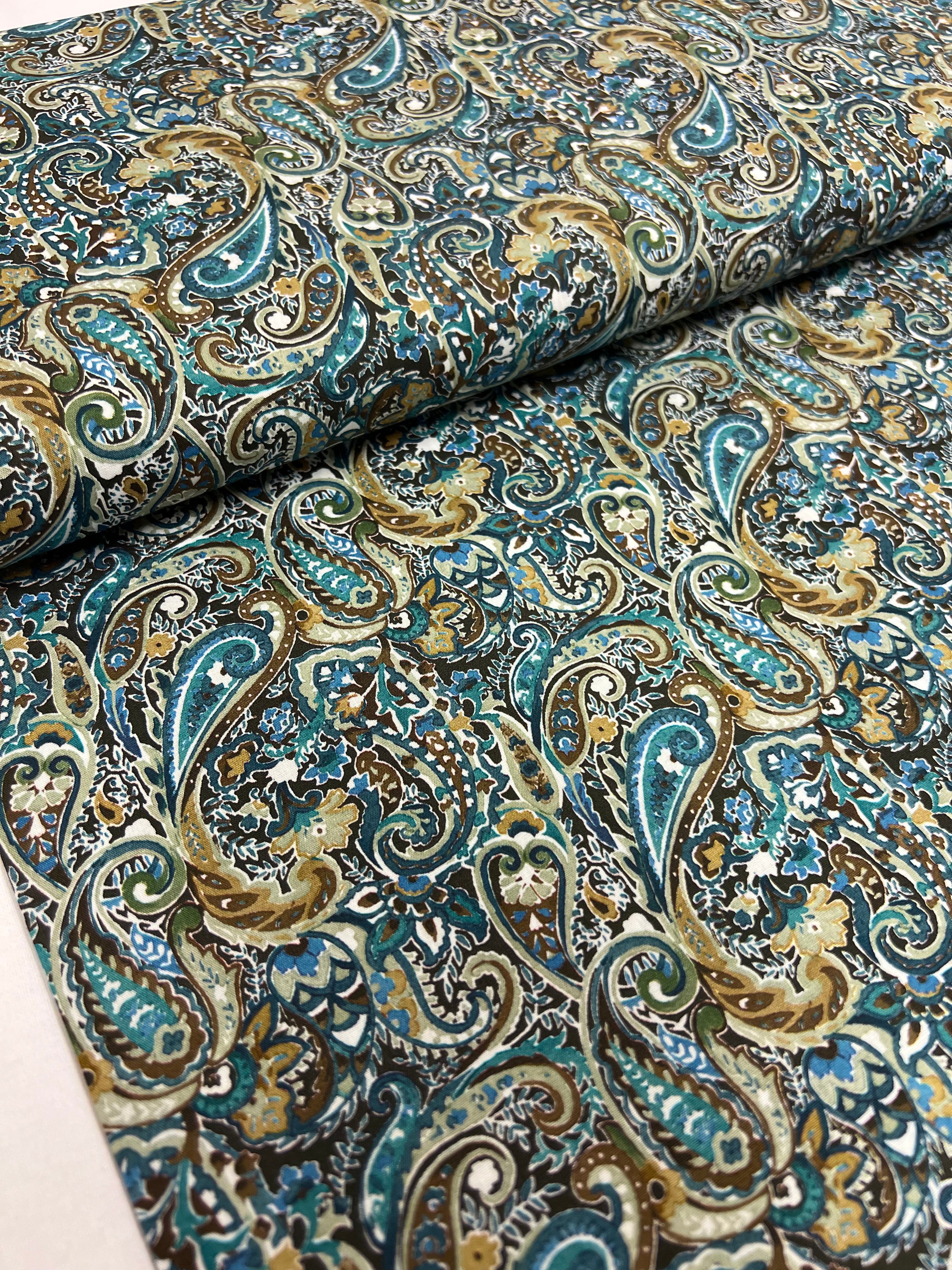 Teal Paisley - Poplin Katoen