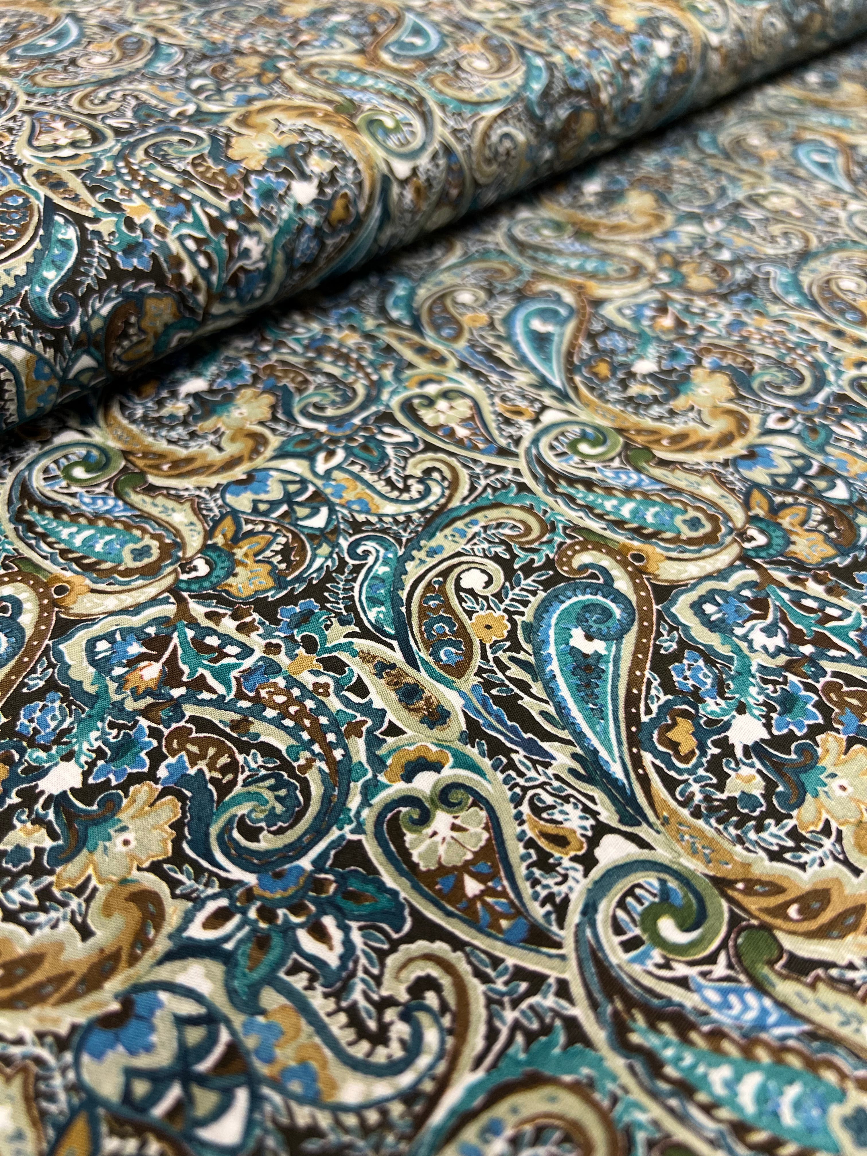 Teal Paisley - Poplin Katoen