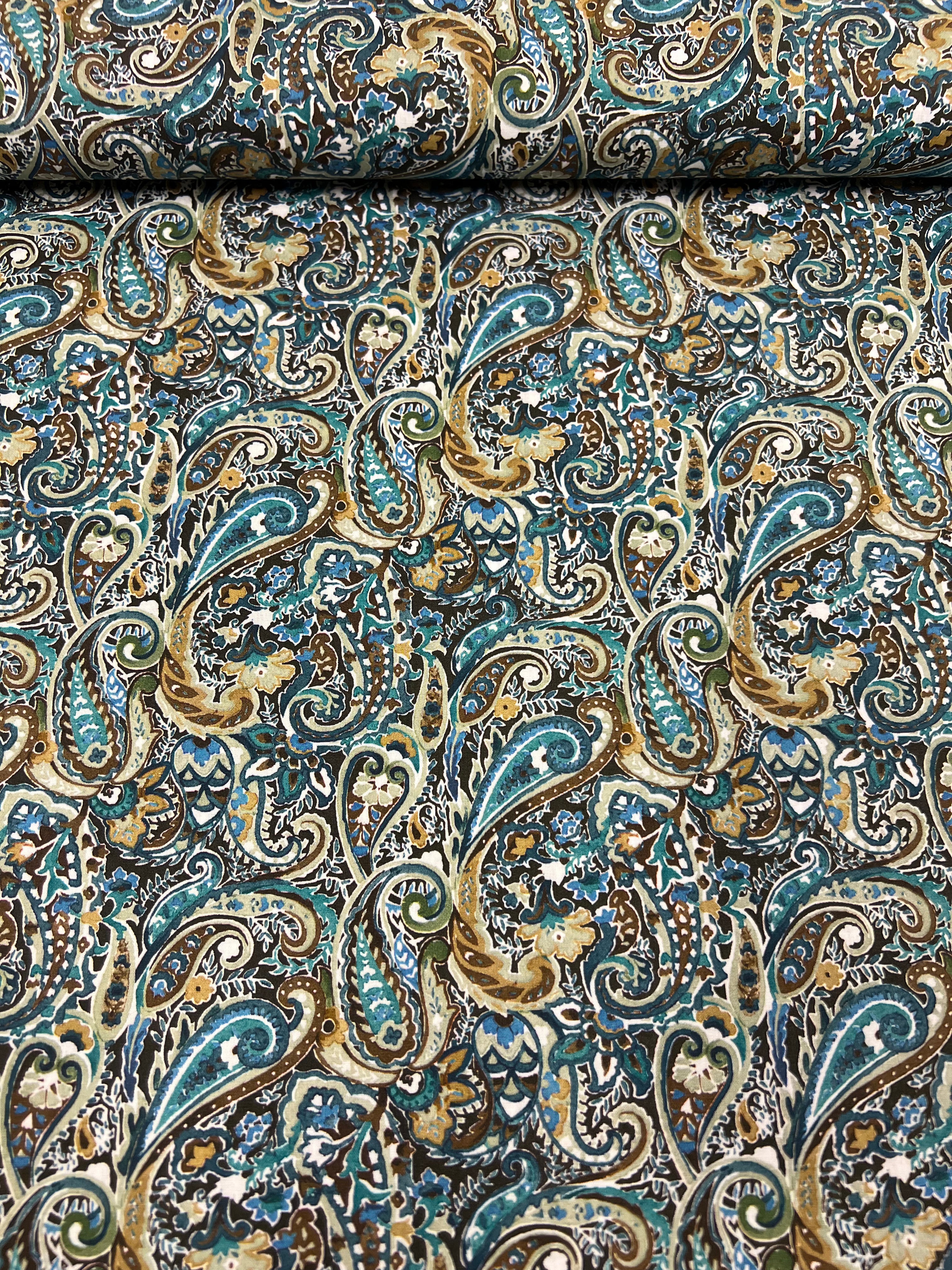 Teal Paisley - Poplin Katoen
