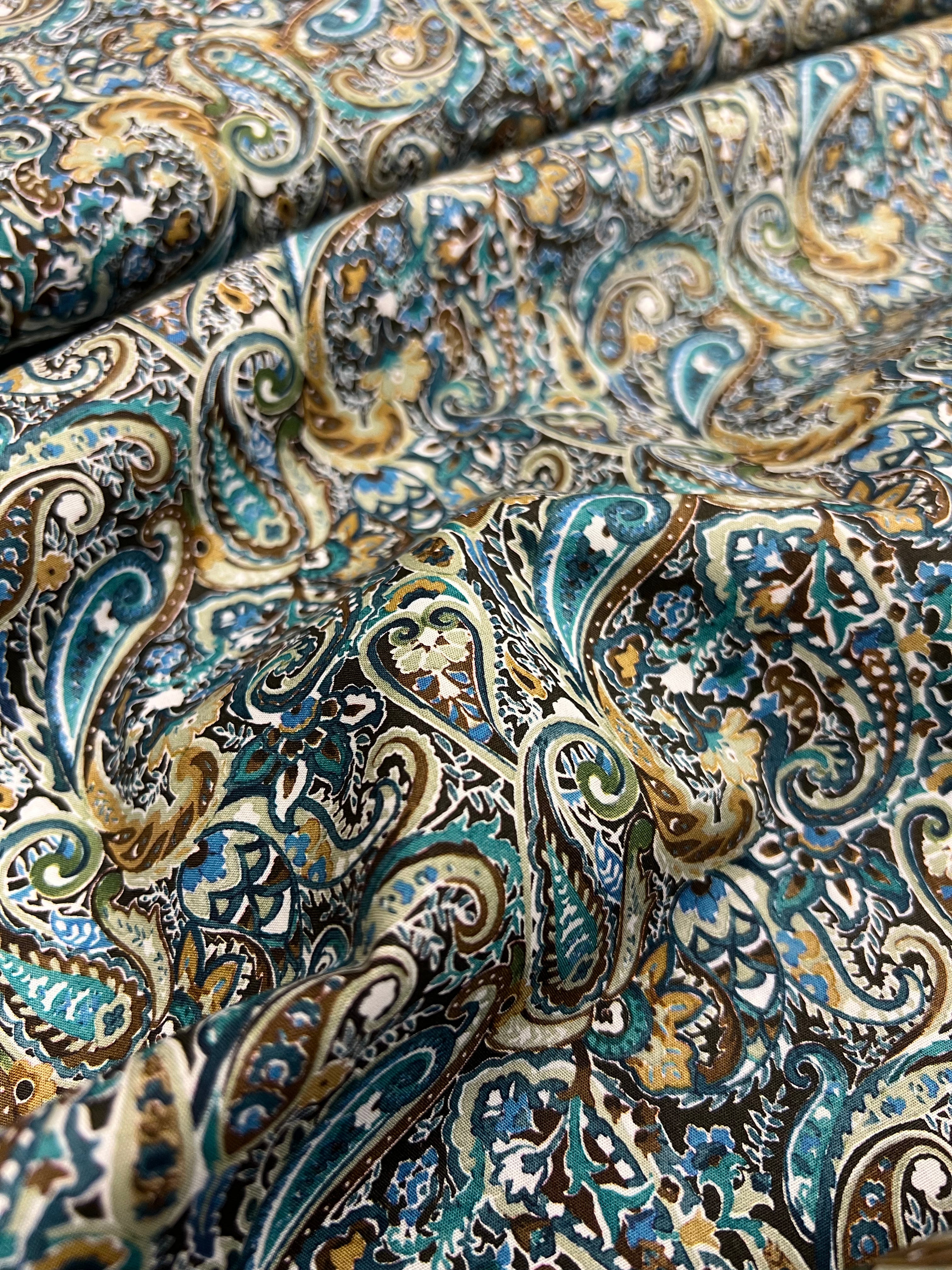 Teal Paisley - Poplin Katoen