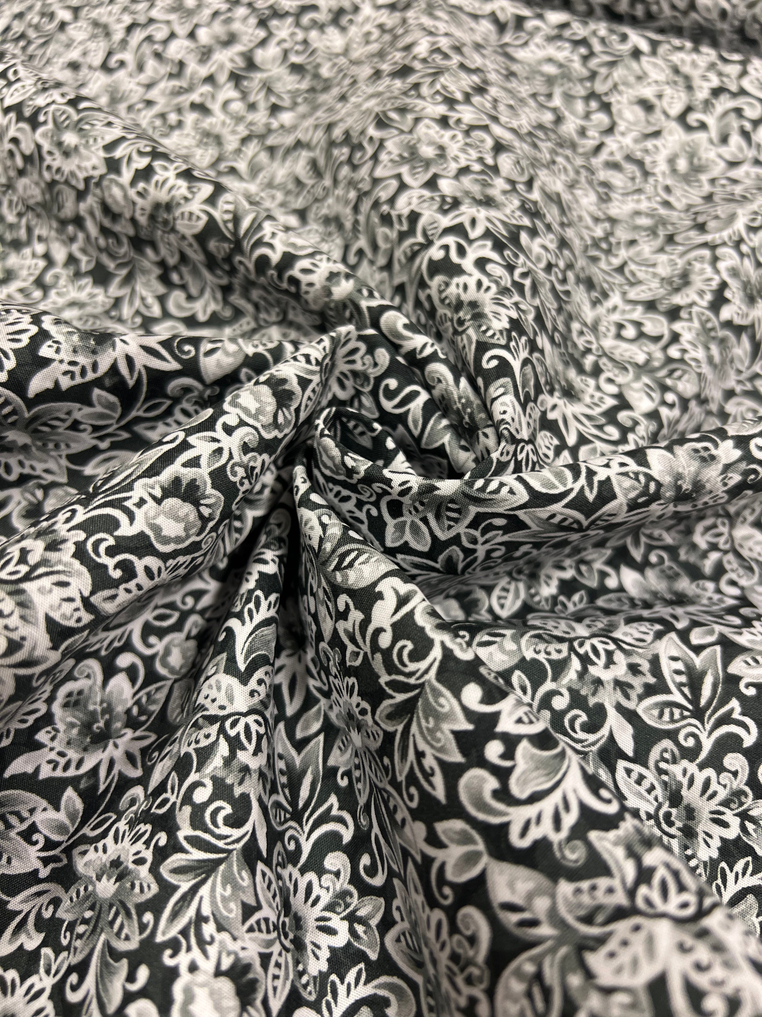 Damask Antraciet - Poplin Katoen