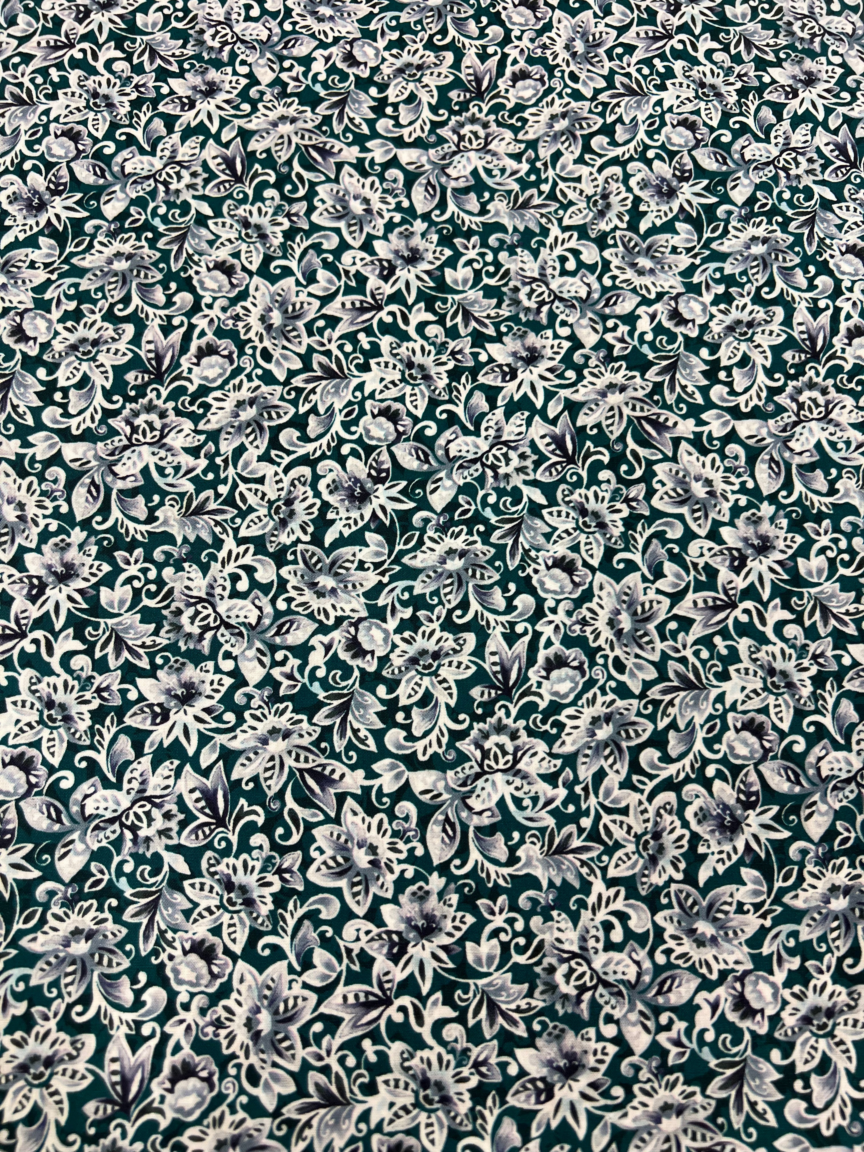 Damask Teal - Poplin Katoen