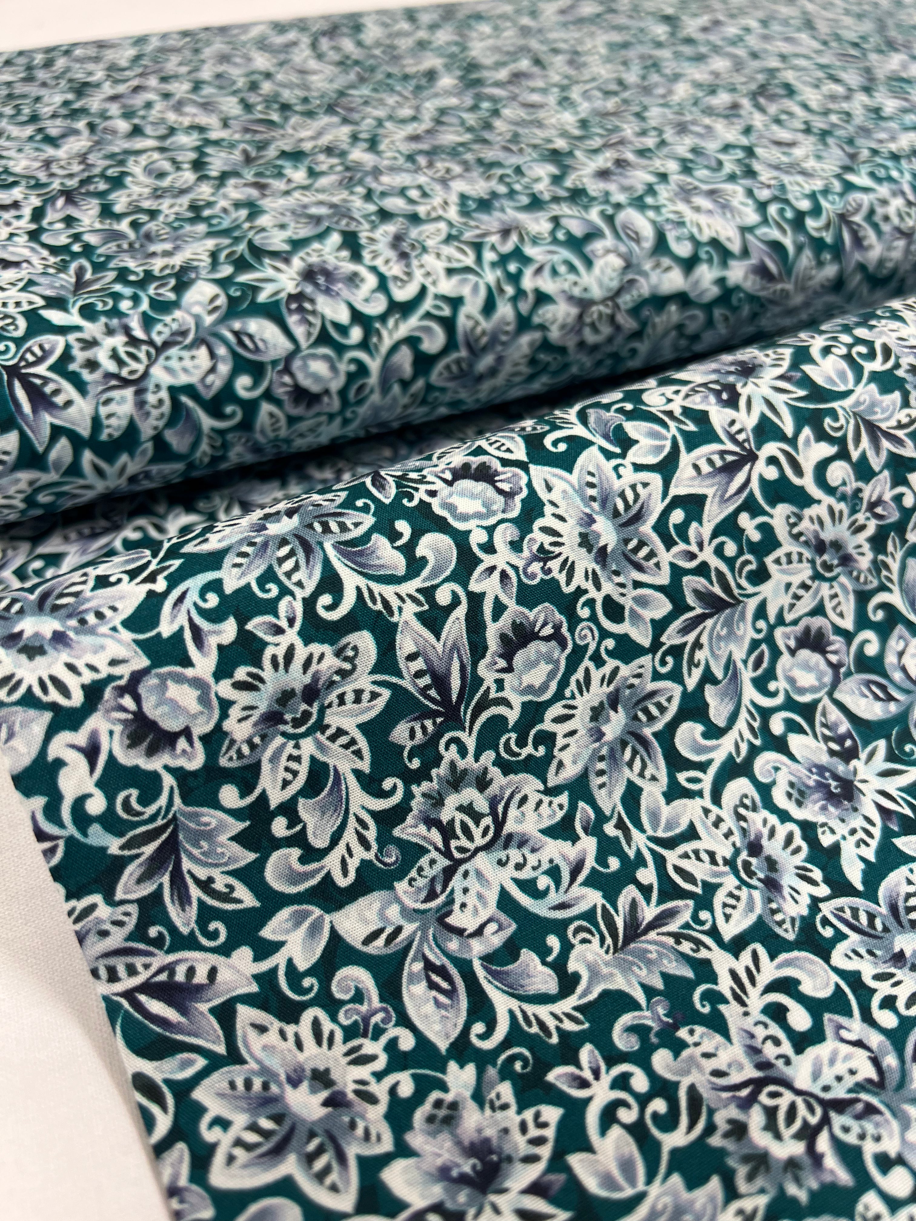 Damask Teal - Poplin Katoen