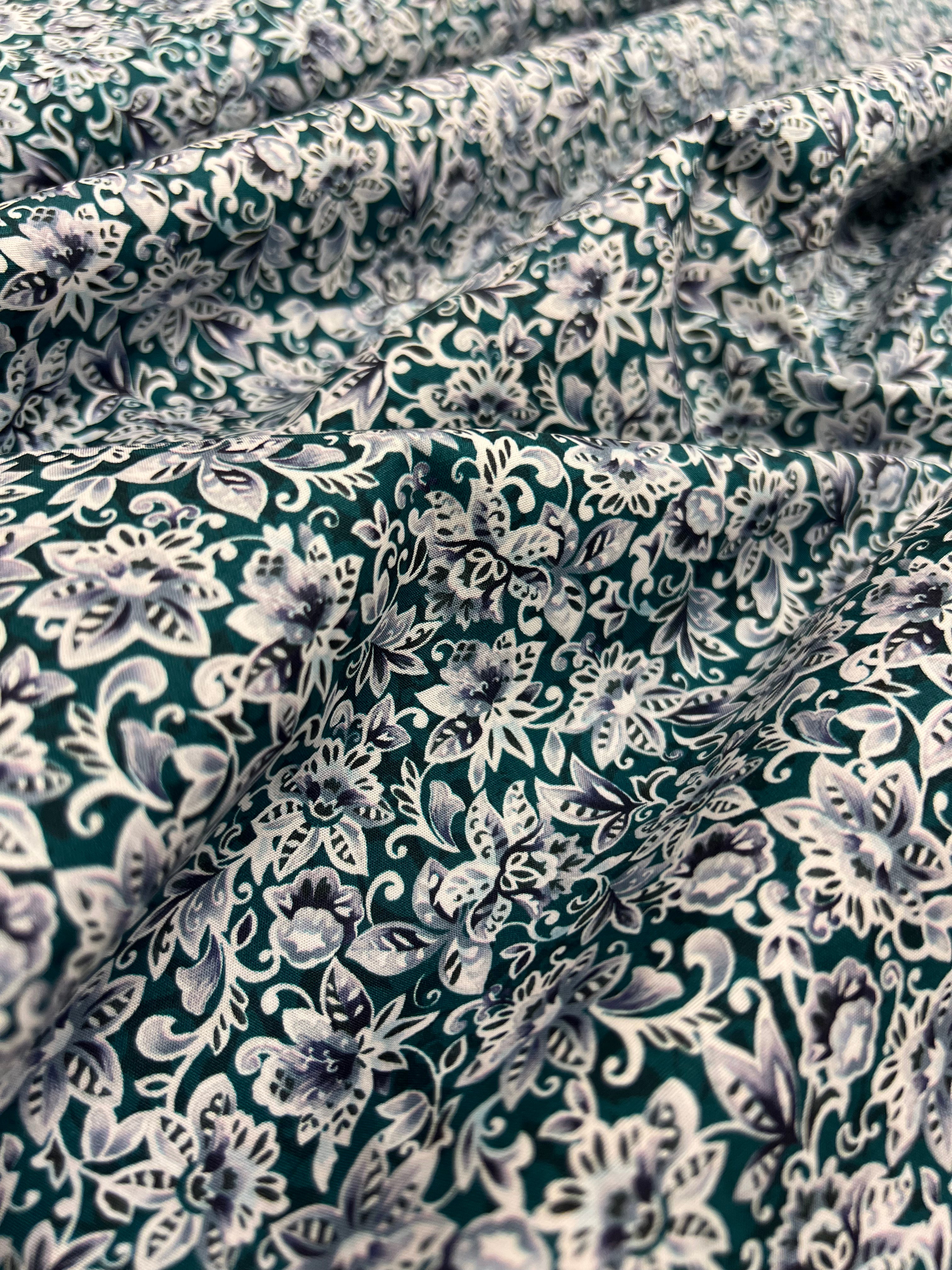 Damask Teal - Poplin Katoen
