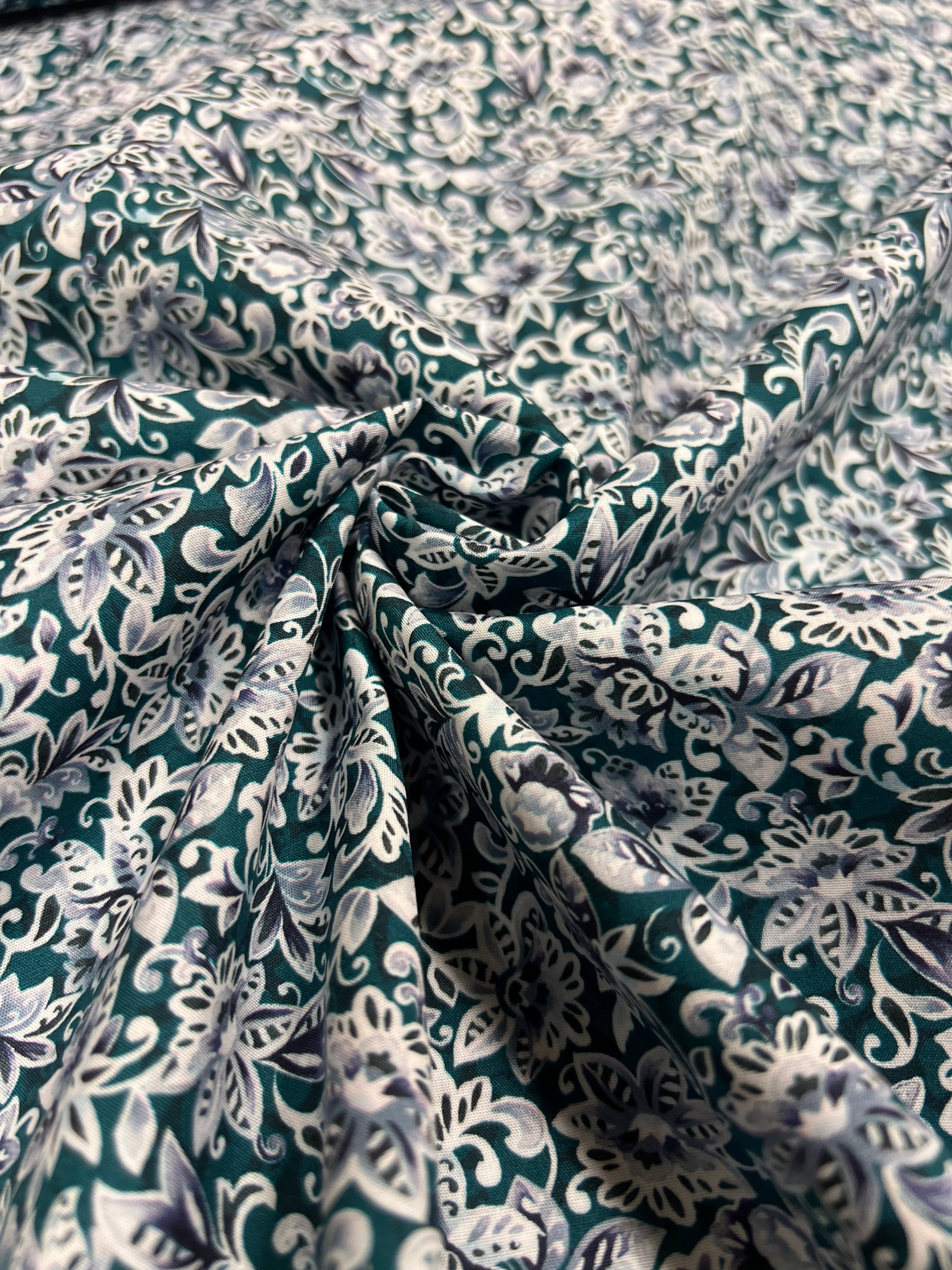 Damask Teal - Poplin Katoen